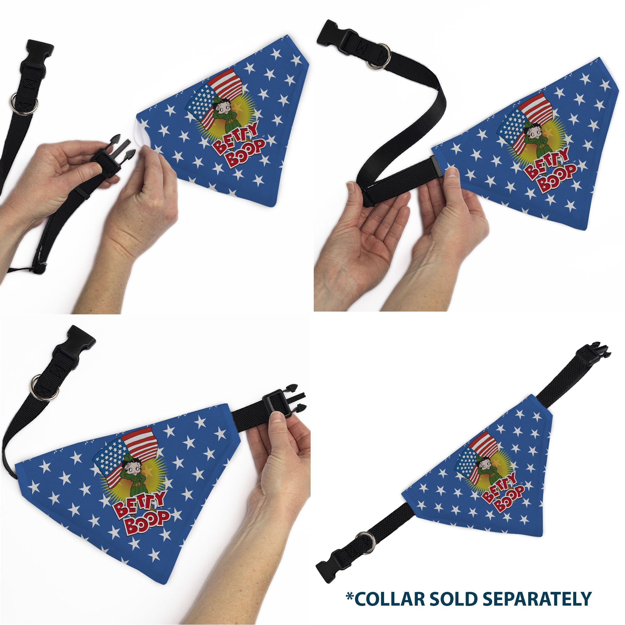 Buckle-Down Bandana Betty Boop Americana Soldier Salute Pose Logo and Stars Blue/White Over-the-Collar Dog Bandana