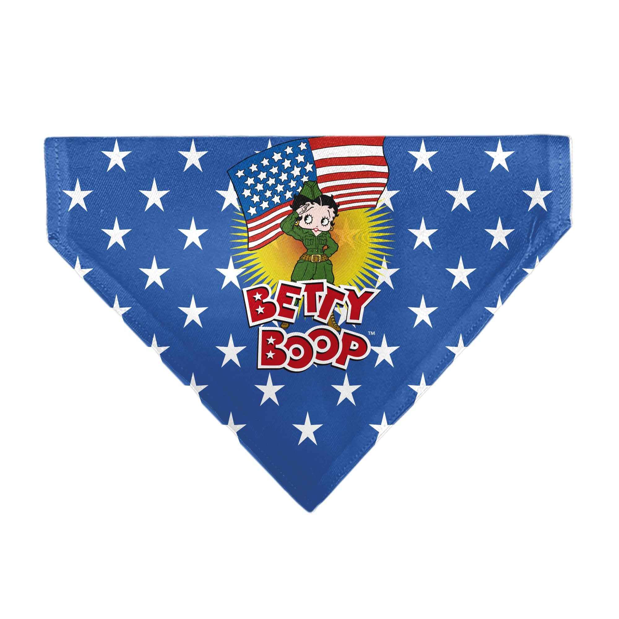 Buckle-Down Bandana Betty Boop Americana Soldier Salute Pose Logo and Stars Blue/White Over-the-Collar Dog Bandana
