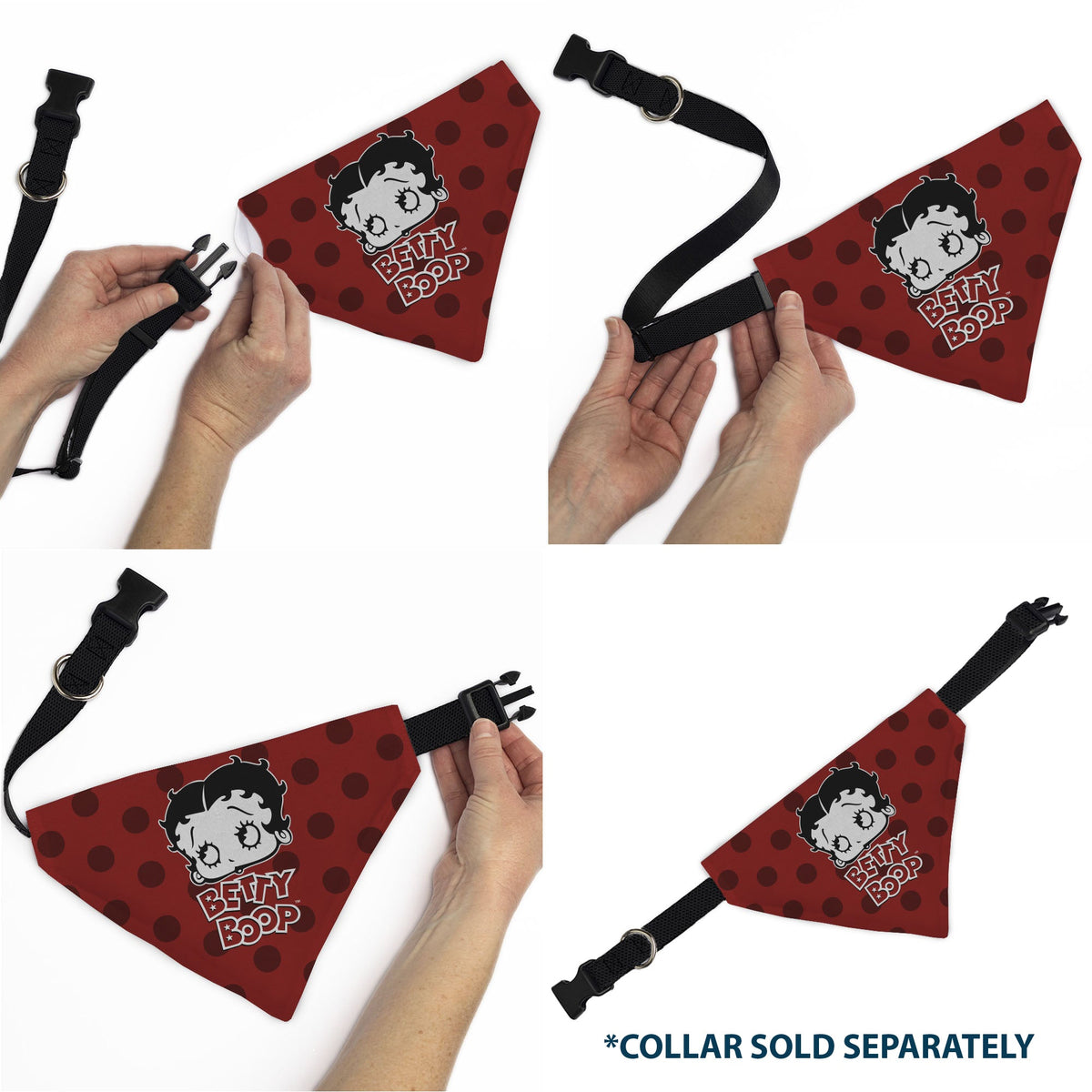 Pet Bandana - Bandana BETTY BOOP Face and Text Polka Dot Reds/Black/White | HT Animal Supply