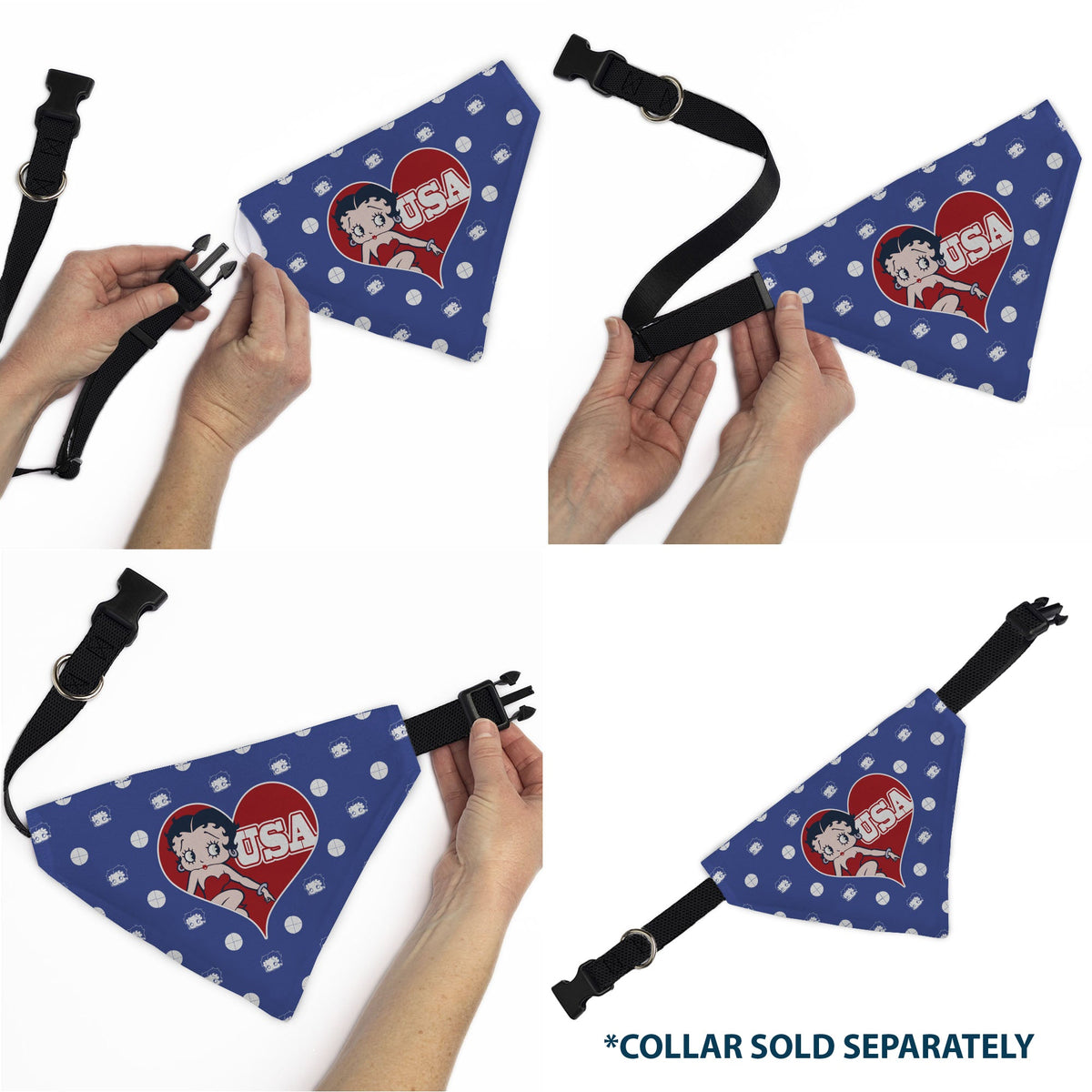 Pet Bandana - Bandana Betty Boop USA Heart Pose Polka Dot/Face Blue/White | HT Animal Supply