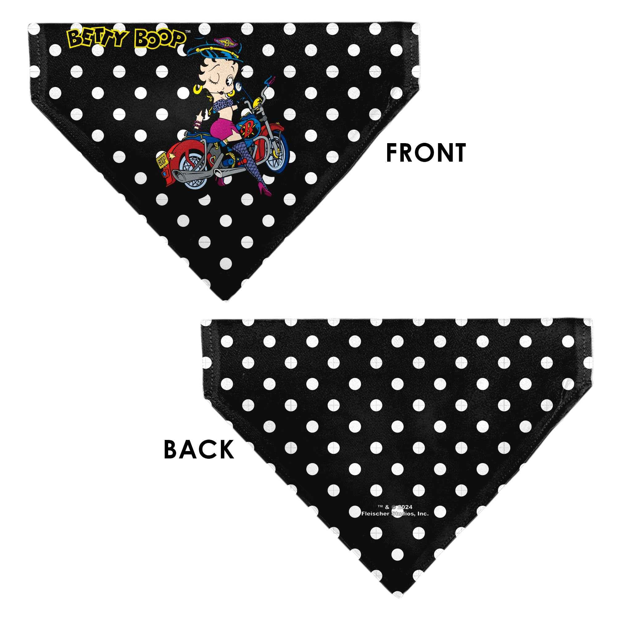 Buckle-Down Bandana Betty Boop Biker Betty Winking Pose and Text Polka Dot Black/White/Yellow Over-the-Collar Dog Bandana