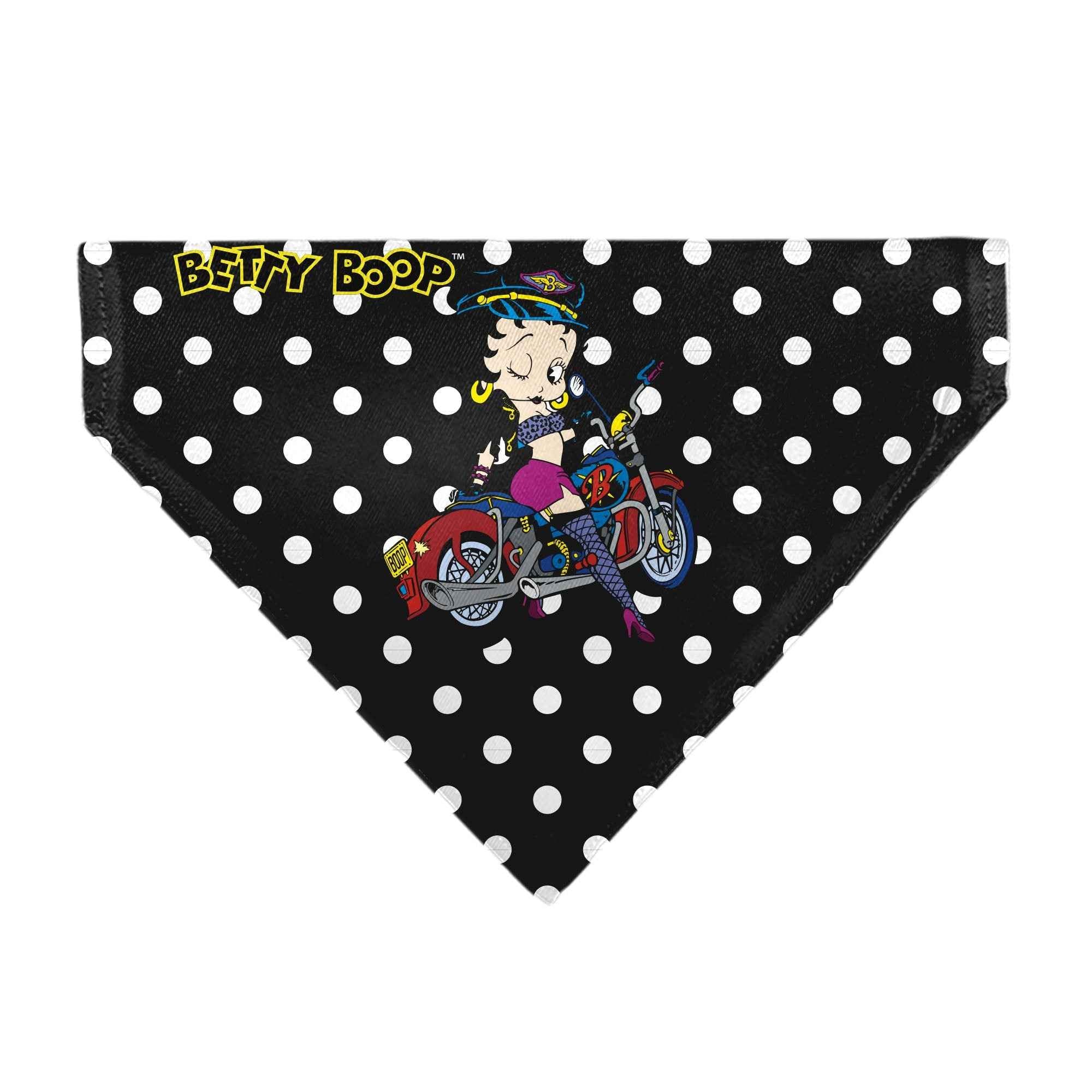 Buckle-Down Bandana Betty Boop Biker Betty Winking Pose and Text Polka Dot Black/White/Yellow Over-the-Collar Dog Bandana