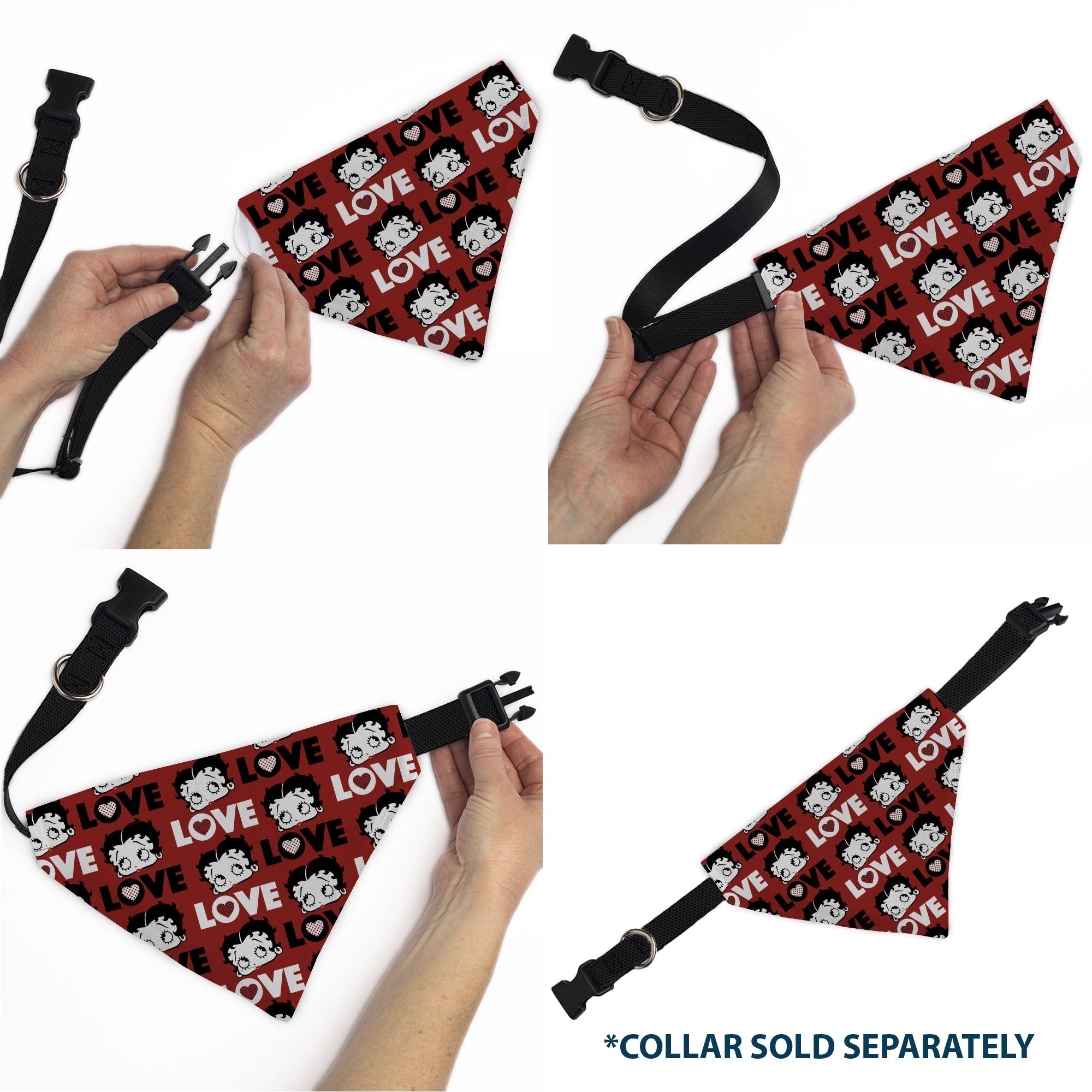Pet Bandana - Betty Boop LOVE Text and Face Red/Black/White