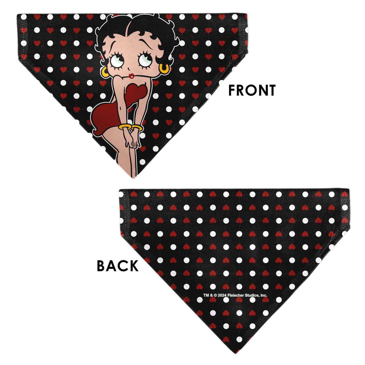 Pet Bandana - Betty Boop Hands on Knees Pose Heart Polka Dot Black/Red/White