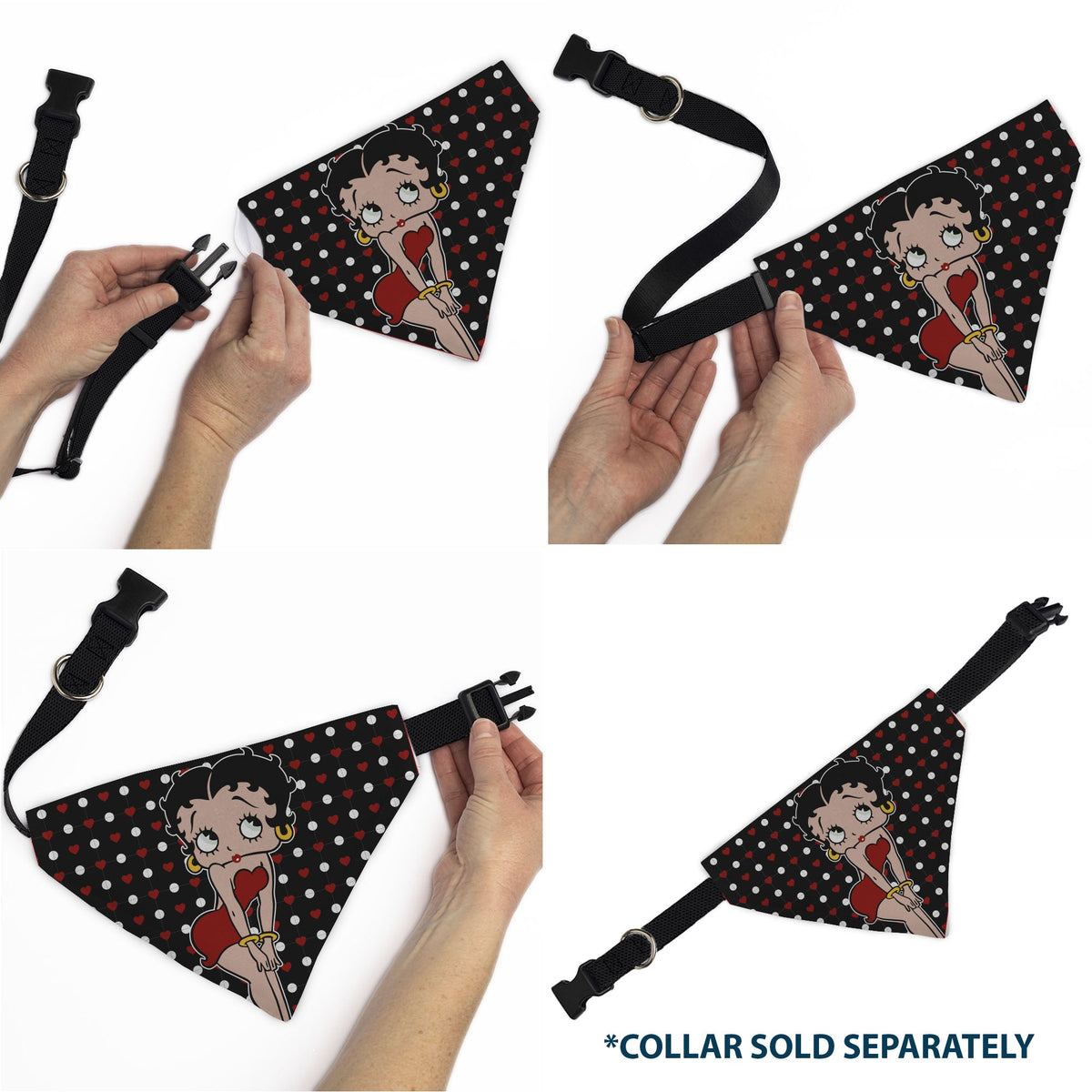 Pet Bandana - Betty Boop Hands on Knees Pose Heart Polka Dot Black/Red/White | HT Animal Supply