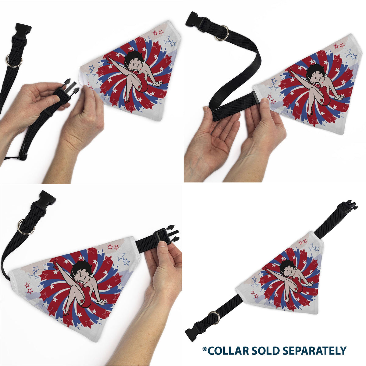 Pet Bandana - Betty Boop Americana Leg Kick Pose White/Red/Blue | HT Animal Supply