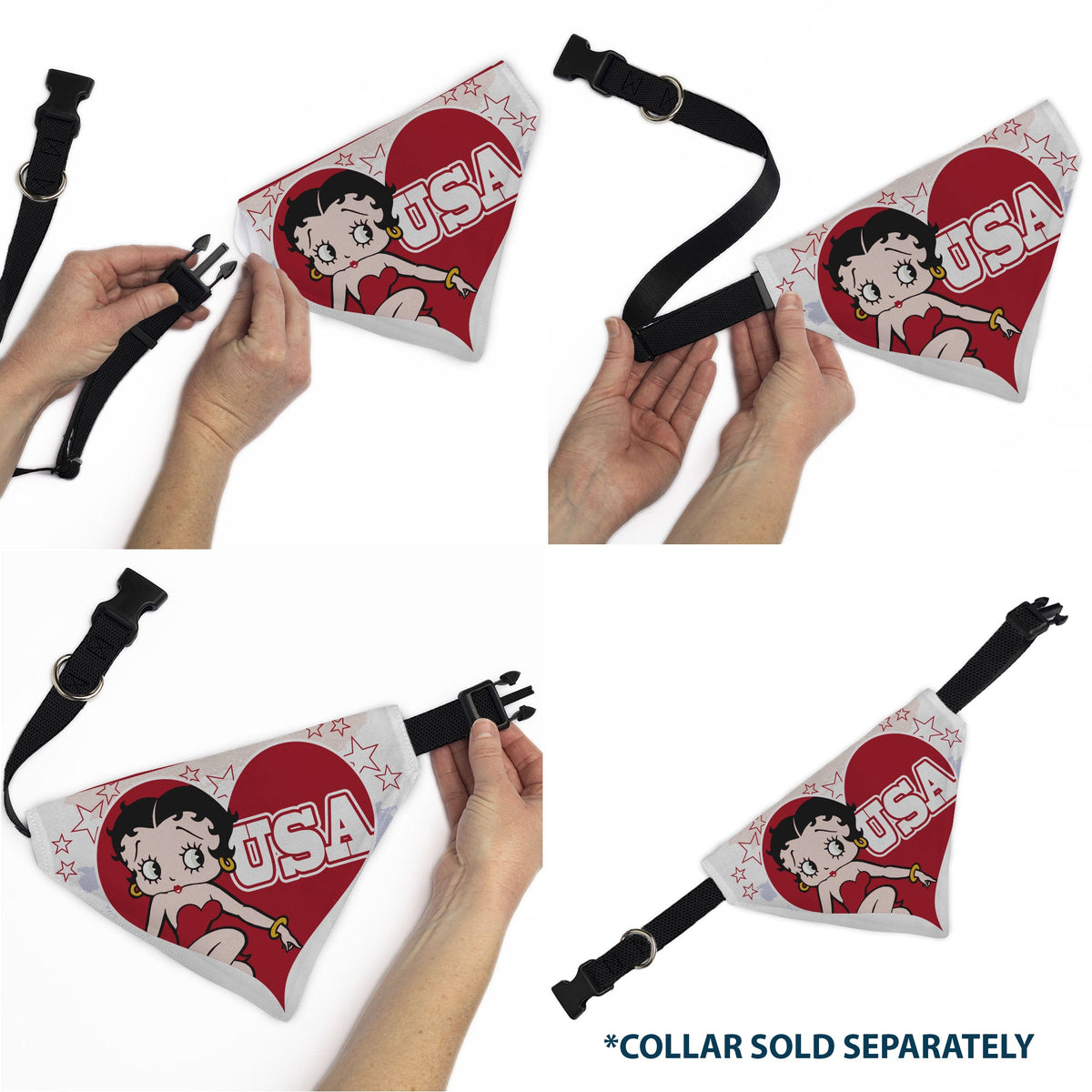 Pet Bandana - Betty Boop USA Heart Pose and Stars White/Red | HT Animal Supply