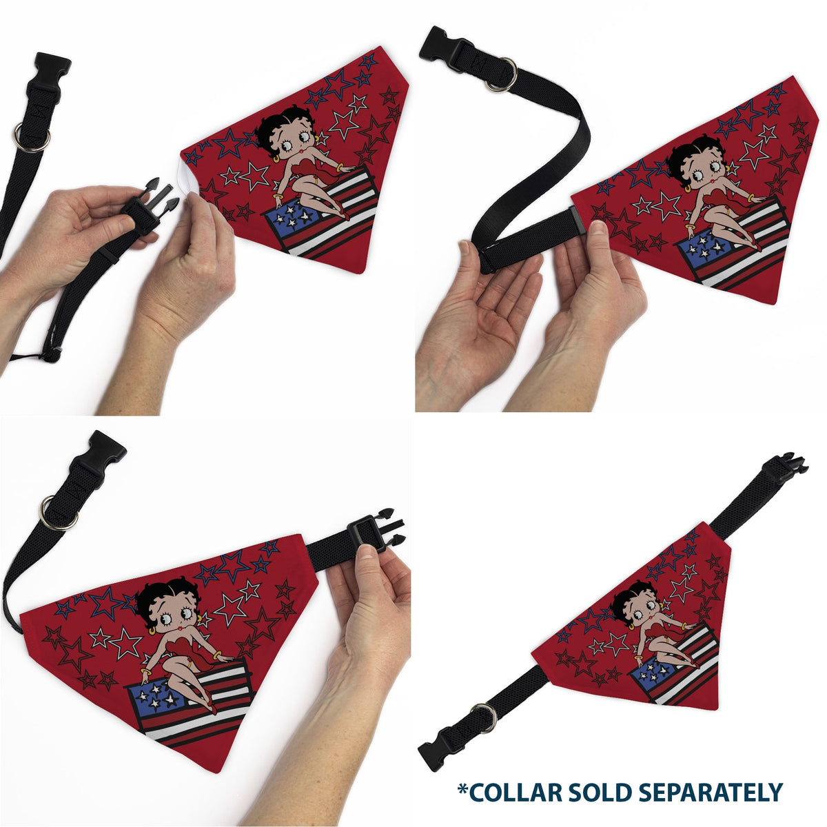 Pet Bandana - Betty Boops Americana Stars and Stripes Pose Reds/White/Blue | HT Animal Supply
