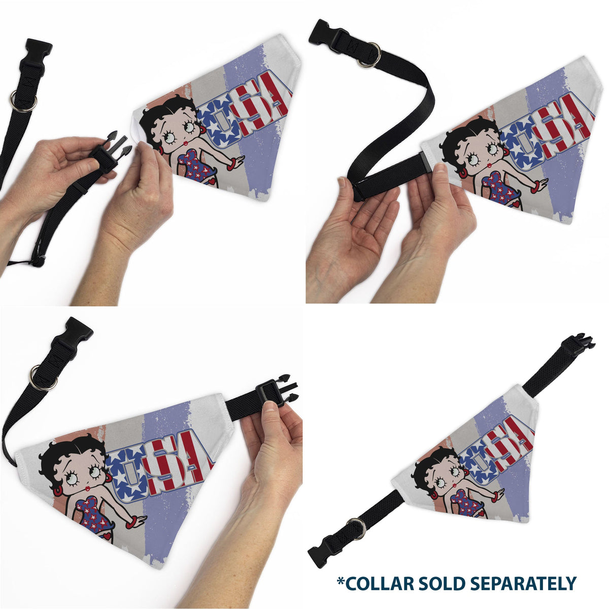 Pet Bandana - Betty Boop USA Stars and Stripes Pose White/Red/Blue | HT Animal Supply