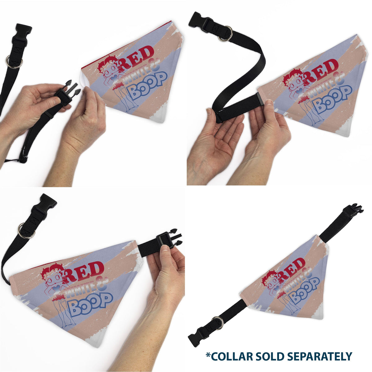 Pet Bandana - Betty Boop RED WHITE & BOOP Stripes Pose White/Red/Blue | HT Animal Supply