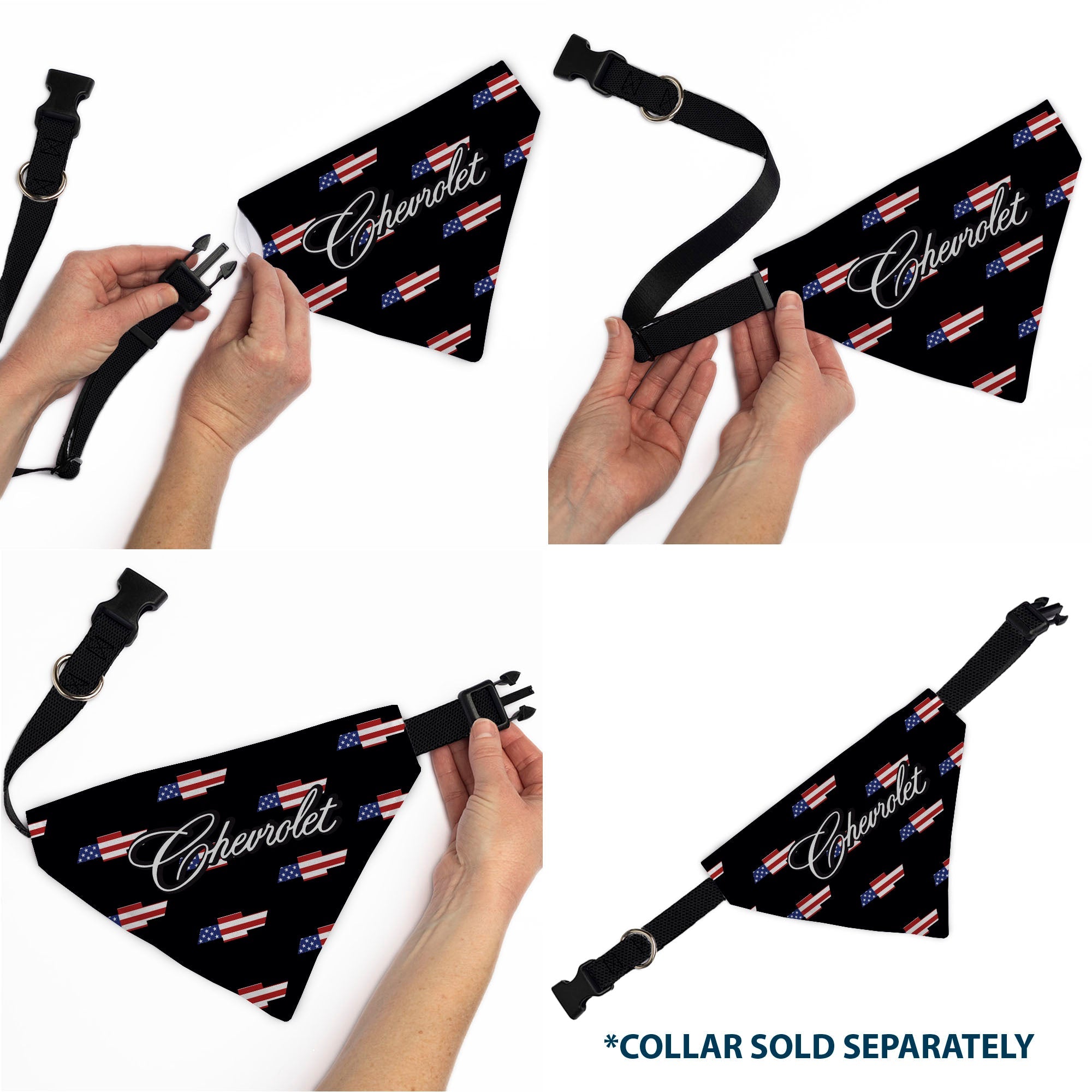 Buckle-Down Chevrolet Script and Americana Bowtie Repeat Black Over-the-Collar Dog Bandana