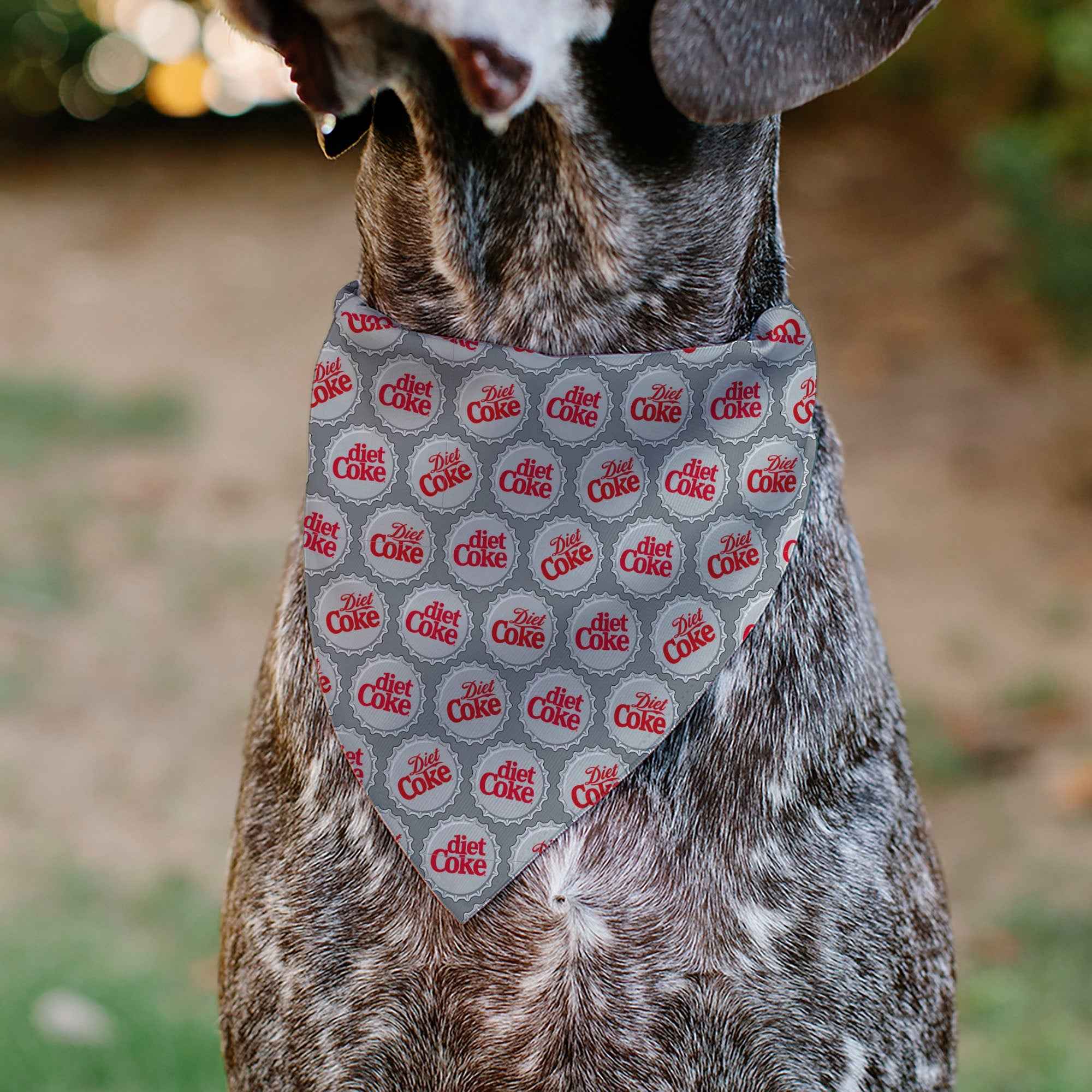 Buckle-Down Diet COKE Bottle Caps Scattered Grays/White/Red Over-the-Collar Dog Bandana