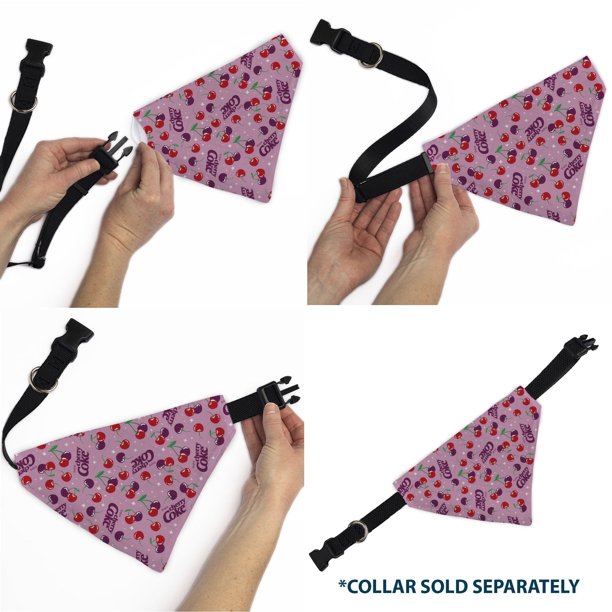 Buckle-Down Cherry COKE Cherries and Logo Scattered Pink Over-the-Collar Dog Bandana