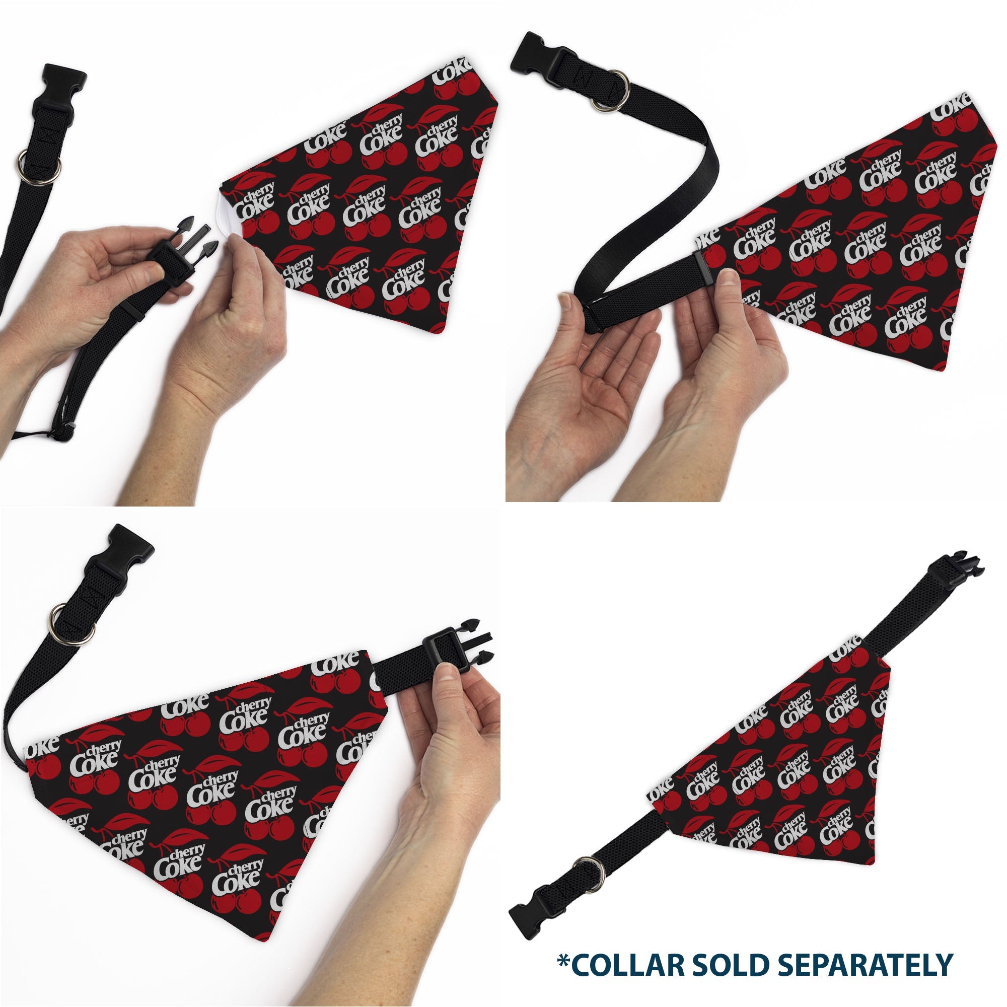 Buckle-Down Cherry COKE and Cherries Logo Collage Black/Red/White Over-the-Collar Dog Bandana