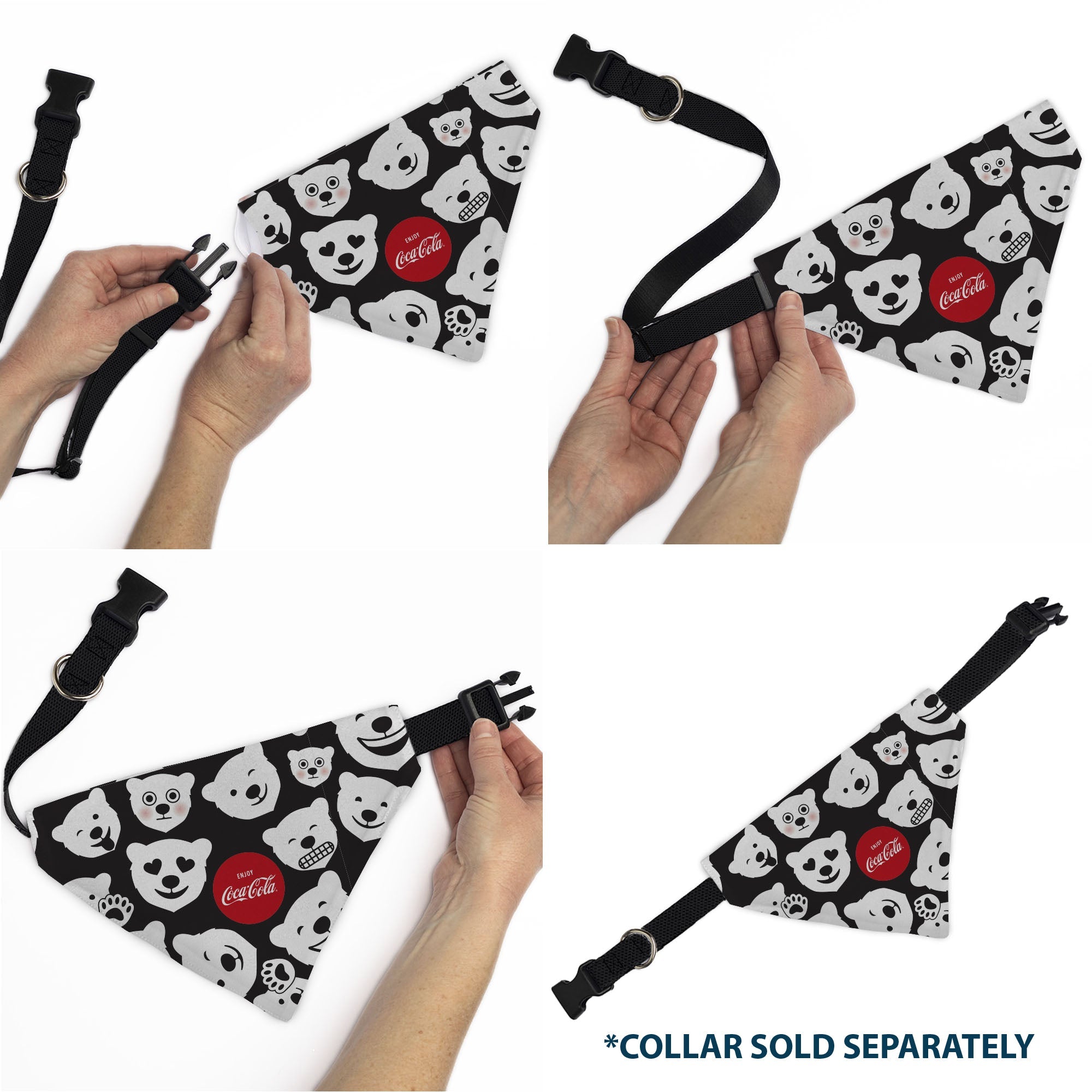 Buckle-Down Coca-Cola Polar Bear Expressions Scattered Black/White Over-the-Collar Dog Bandana