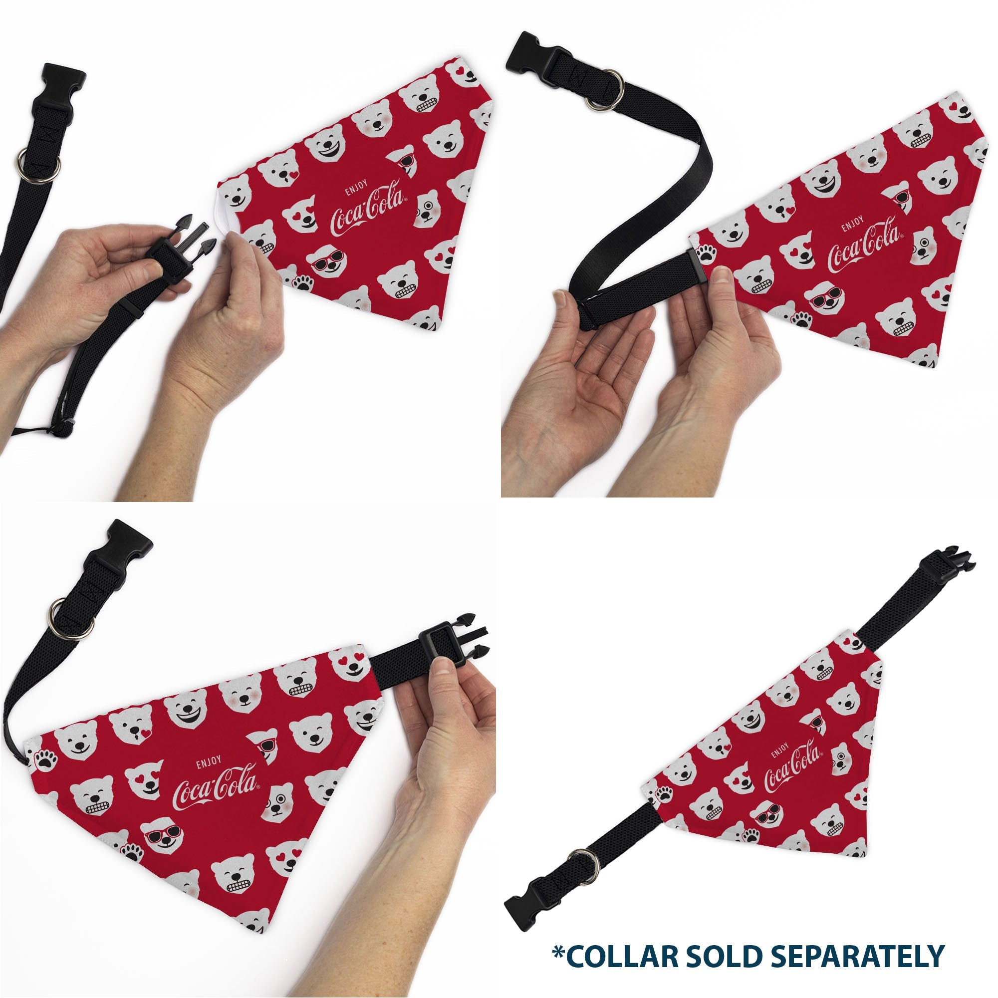 Buckle-Down Enjoy Coca-Cola Logo and Polar Bear Expressions Red/White Over-the-Collar Dog Bandana