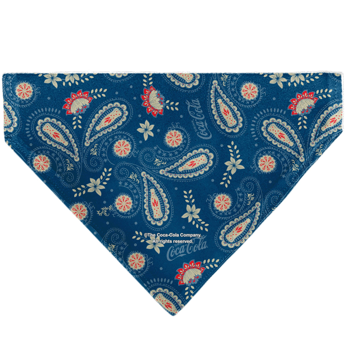 Pet Bandana - COCA-COLA Paisley Bottle Icons Scattered Blues/White/Red | HT Animal Supply
