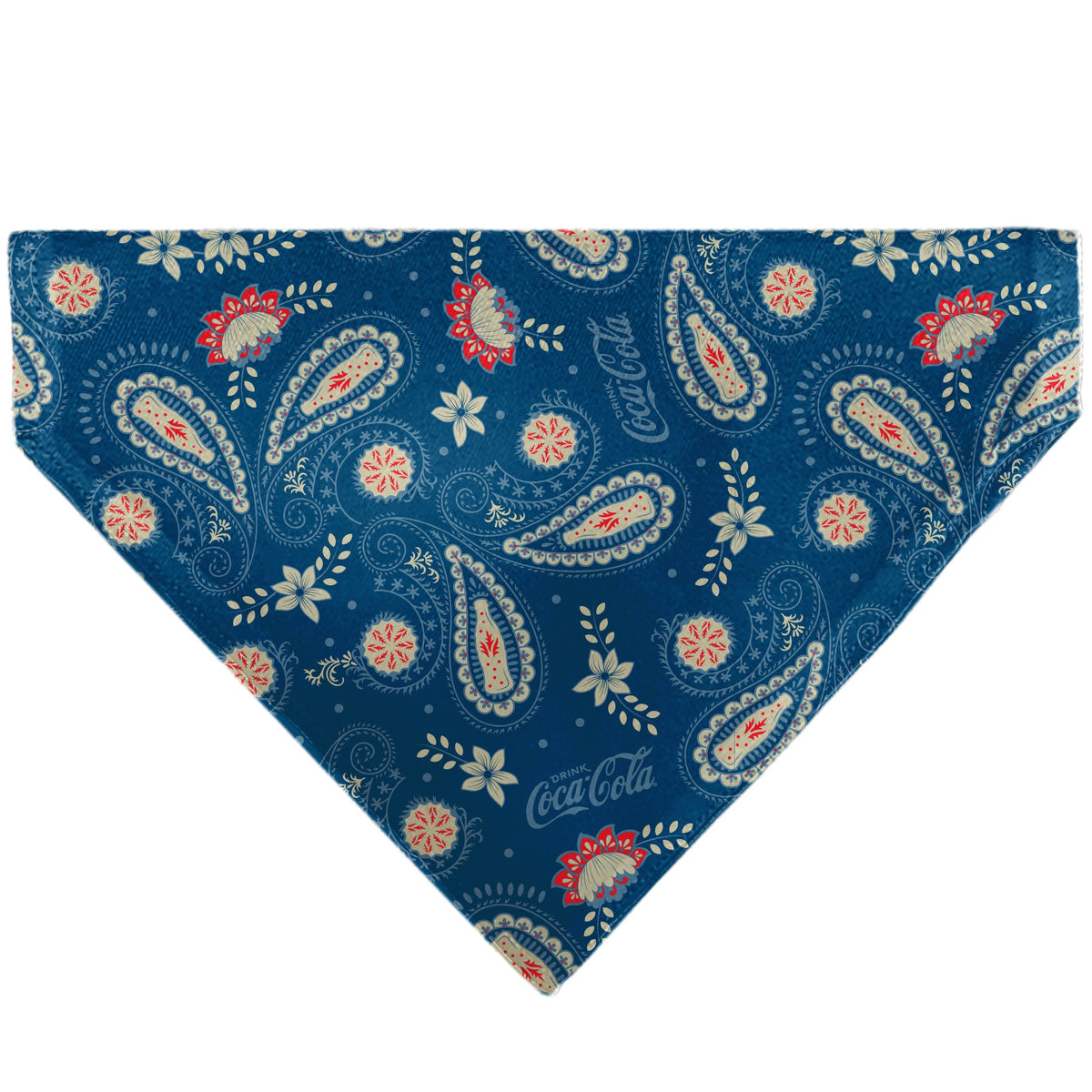 Pet Bandana - COCA-COLA Paisley Bottle Icons Scattered Blues/White/Red | HT Animal Supply