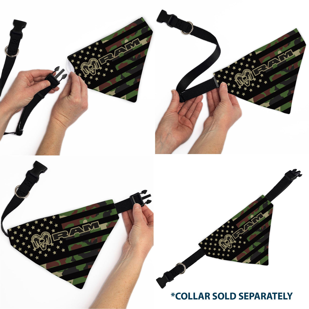 Pet Bandana - RAM Americana Stars and Stripes Black/Camo Olive | HT Animal Supply