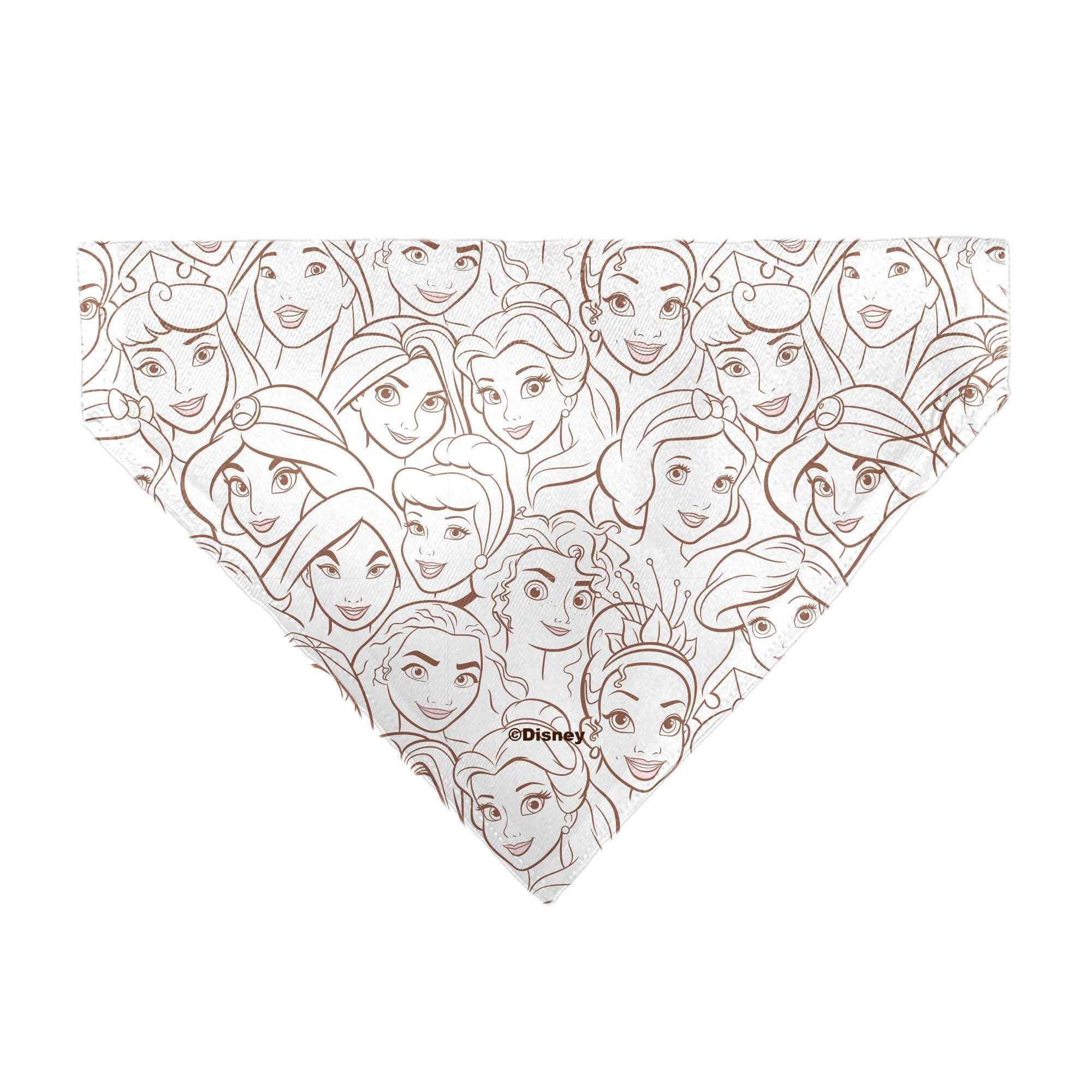 Pet Bandana - Disney Princess Faces Stacked White/Brown
