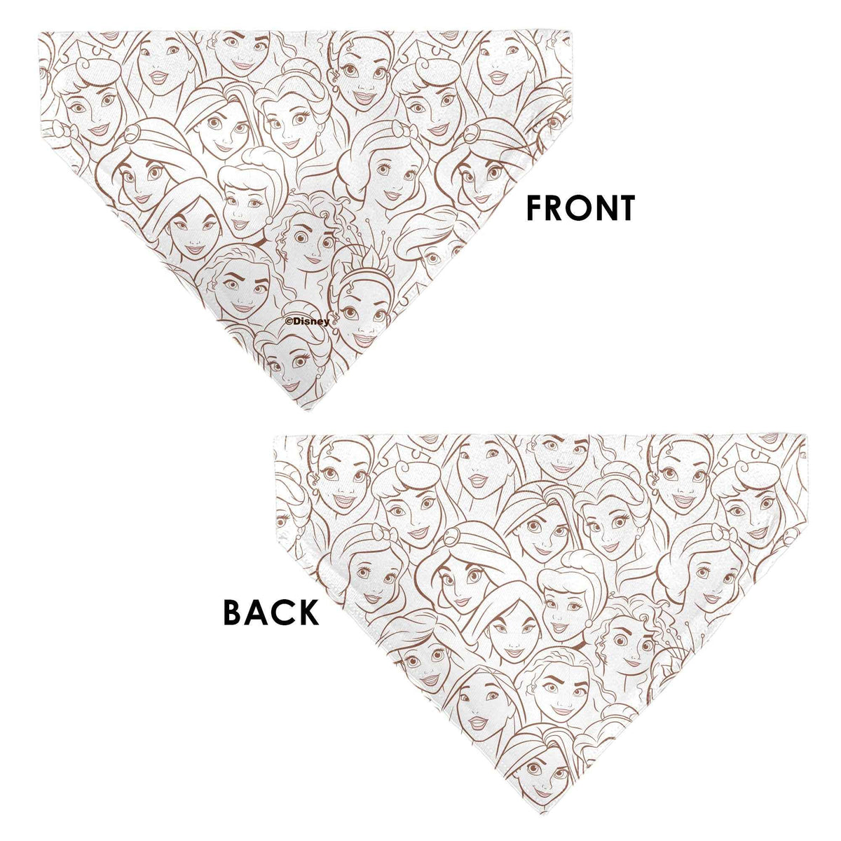 Pet Bandana - Disney Princess Faces Stacked White/Brown