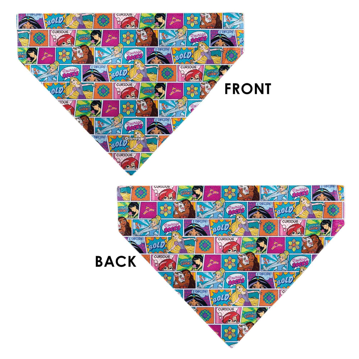 Pet Bandana - Disney Princess Pose and Quote Pop Art Blocks Multi Color