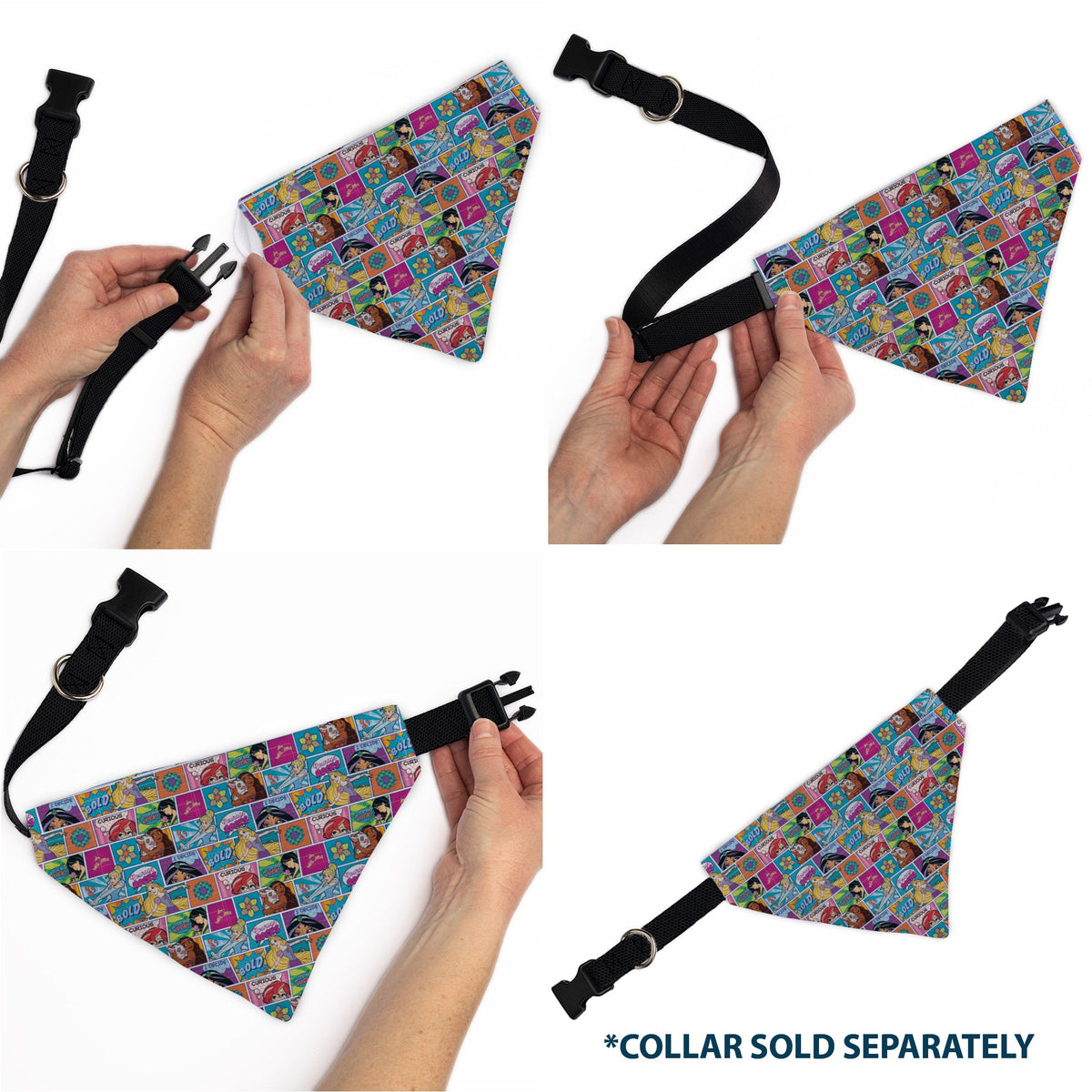 Pet Bandana - Disney Princess Pose and Quote Pop Art Blocks Multi Color | HT Animal Supply