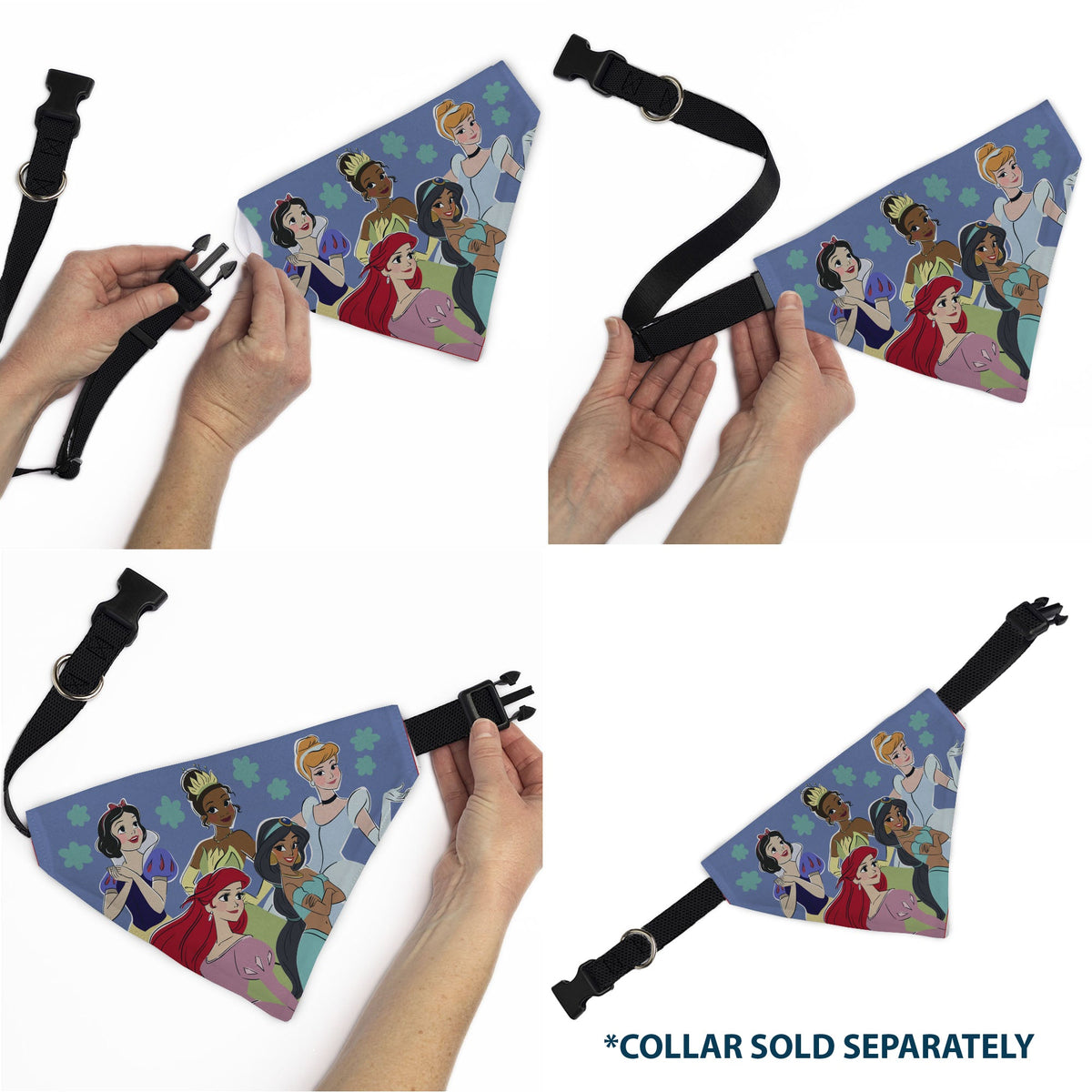 Pet Bandana - Disney Five Princesses Group Pose and Flowers Blues | HT Animal Supply