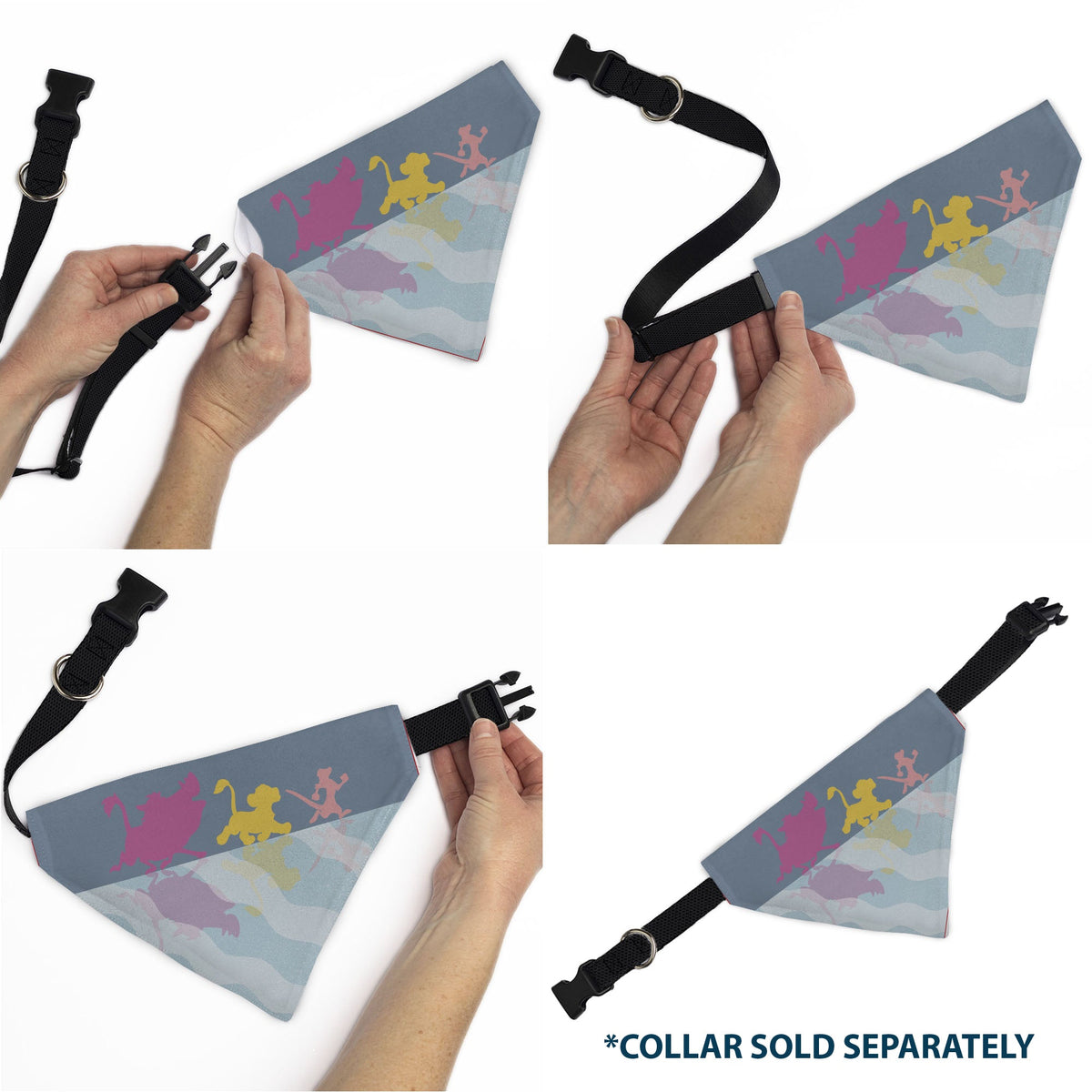 Pet Bandana - Lion King No Worries Silhouette Reflection Pose Blues/Pinks/Yellow | HT Animal Supply