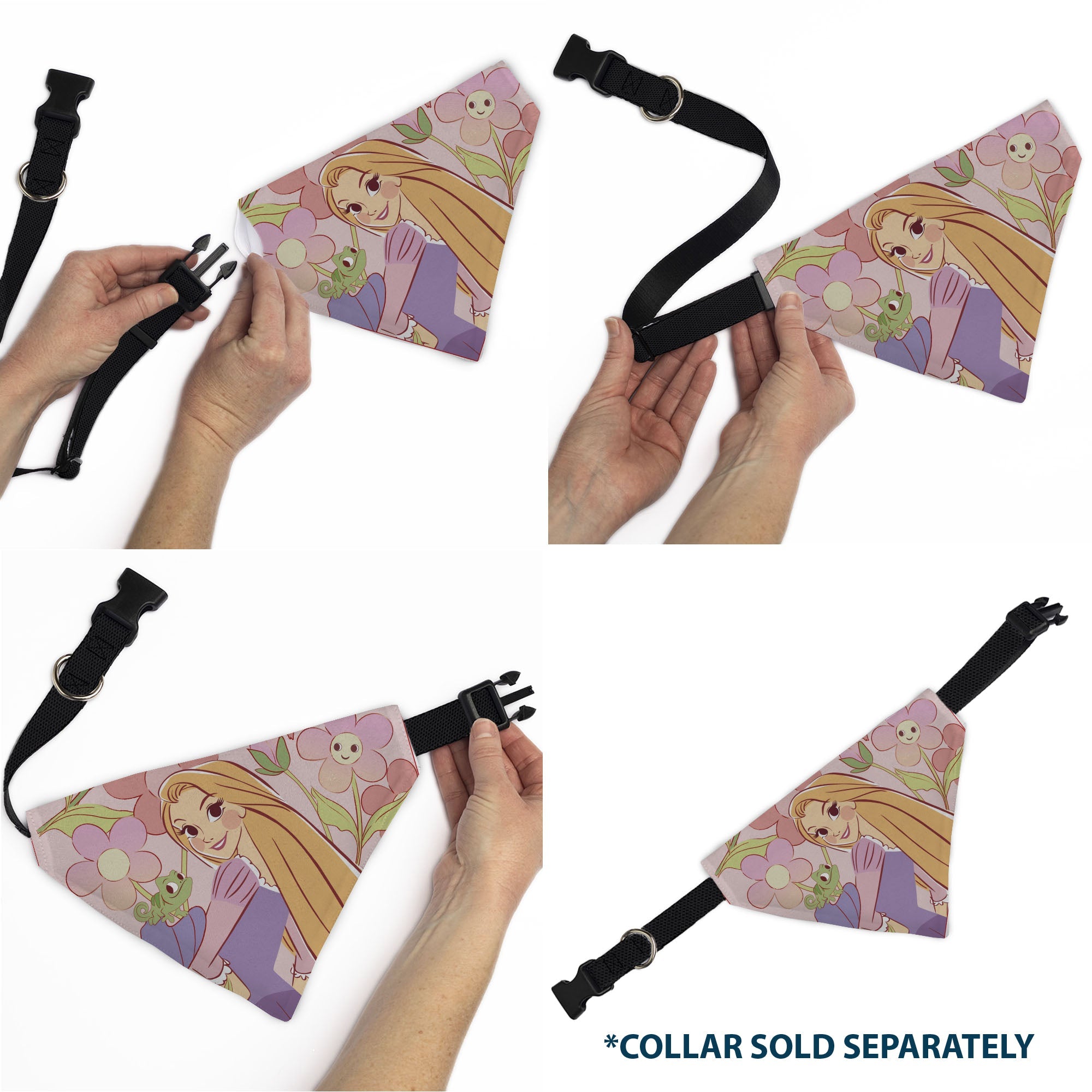 Buckle-Down Tangled Rapunzel and Pascal Flowers Pose Pinks Over-the-Collar Dog Bandana