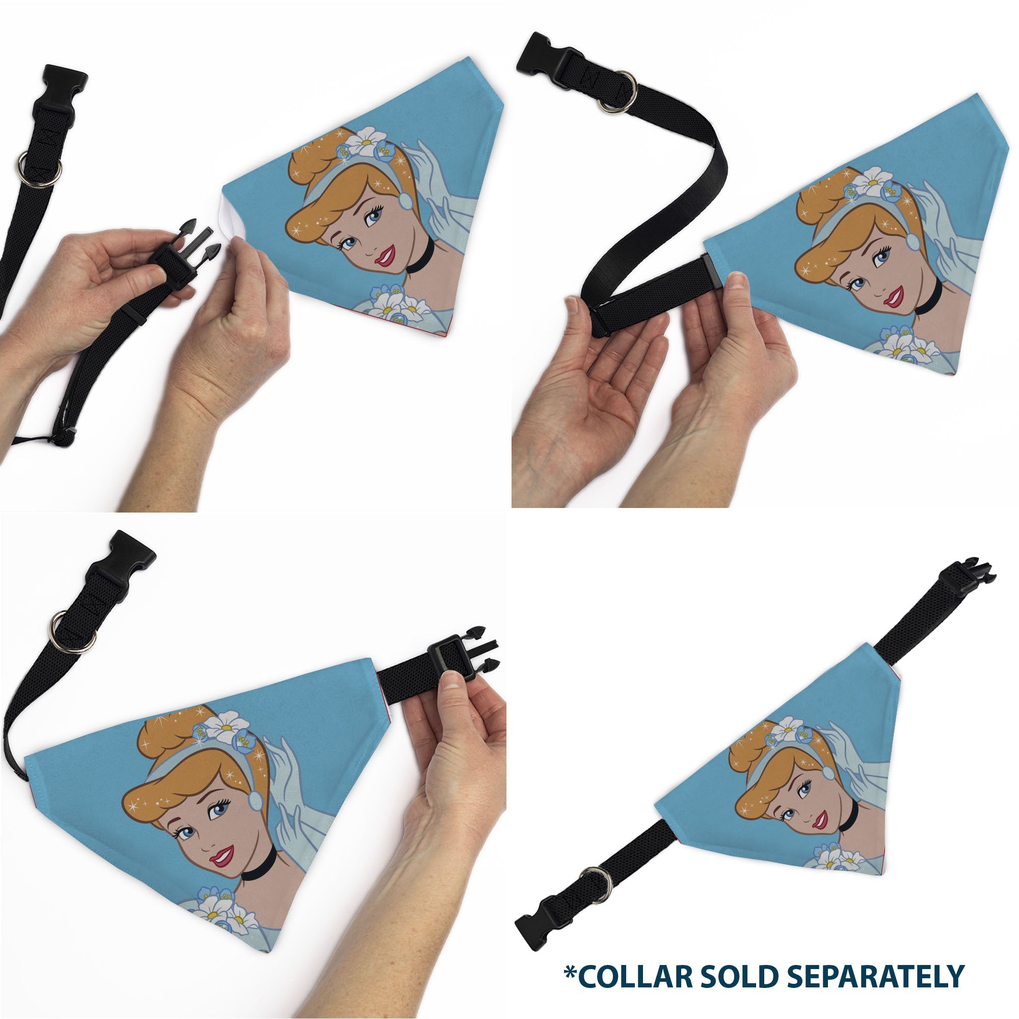 Buckle-Down Cinderella Face Pose Close-Up Blues Over-the-Collar Dog Bandana