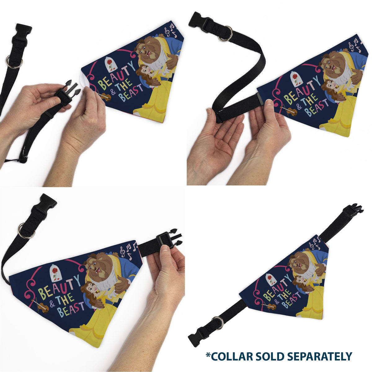 Pet Bandana - BEAUTY & THE BEAST Belle and Beast Dancing Pose Blue/Multi Color | HT Animal Supply