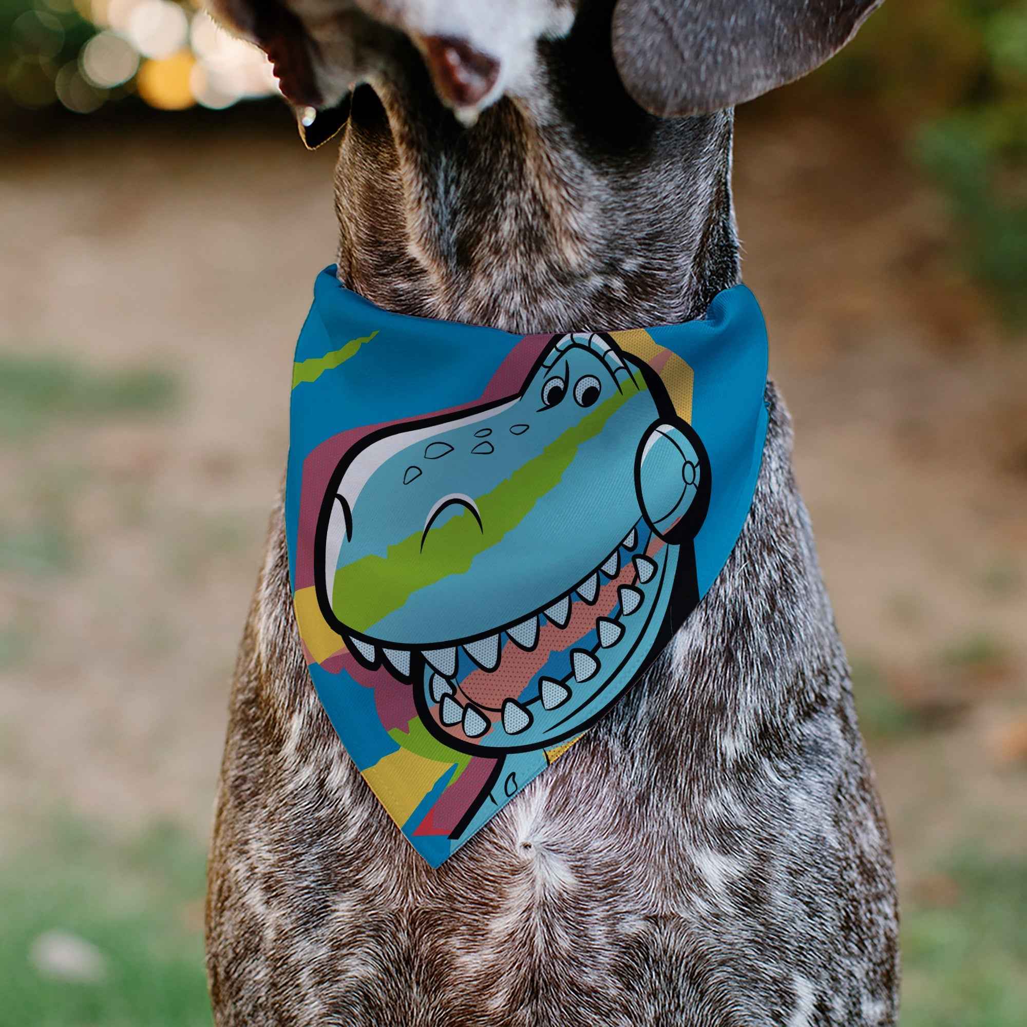Buckle-Down Toy Story Rex Pop Art Pose Blue/Multicolor Over-the-Collar Dog Bandana