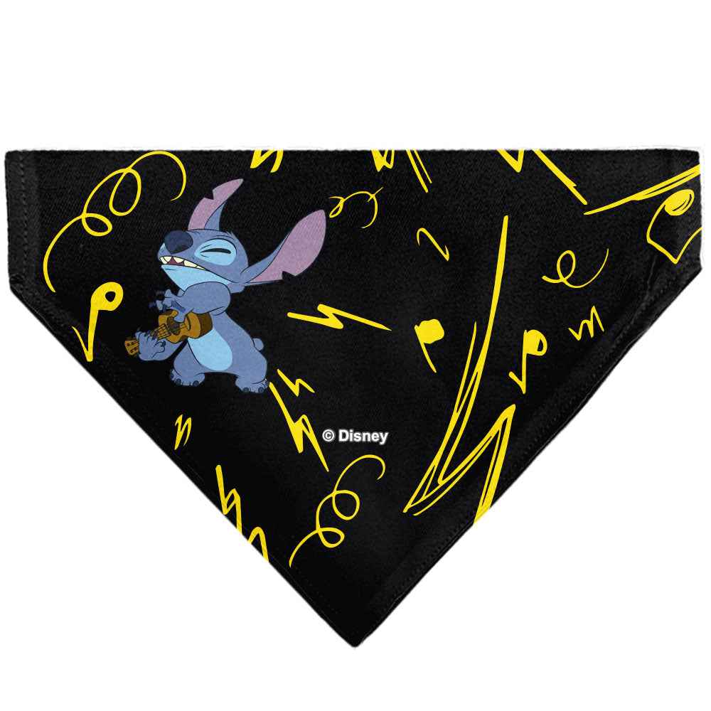 Buckle-Down Stitch and Scrump Ukulele Jam Pose Black/Yellow Over-the-Collar Dog Bandana