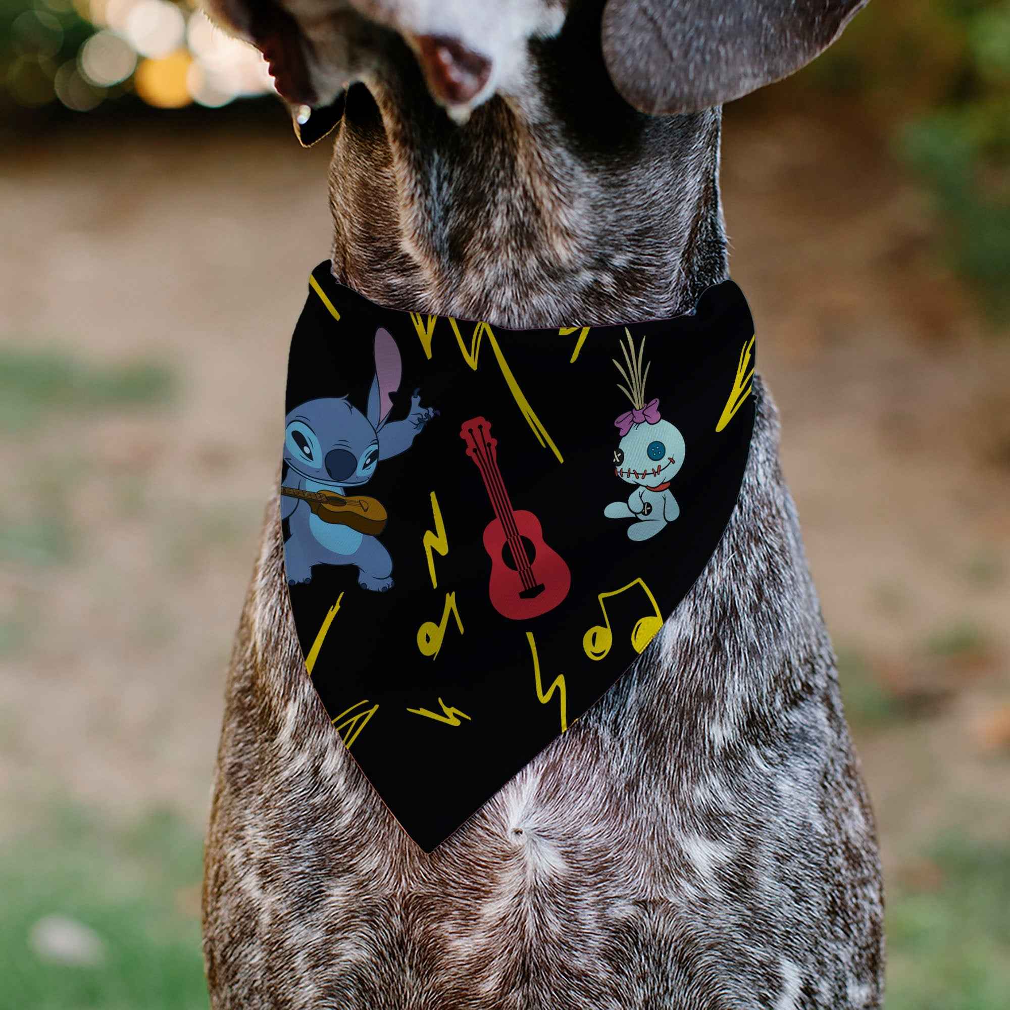 Buckle-Down Stitch and Scrump Ukulele Jam Pose Black/Yellow Over-the-Collar Dog Bandana
