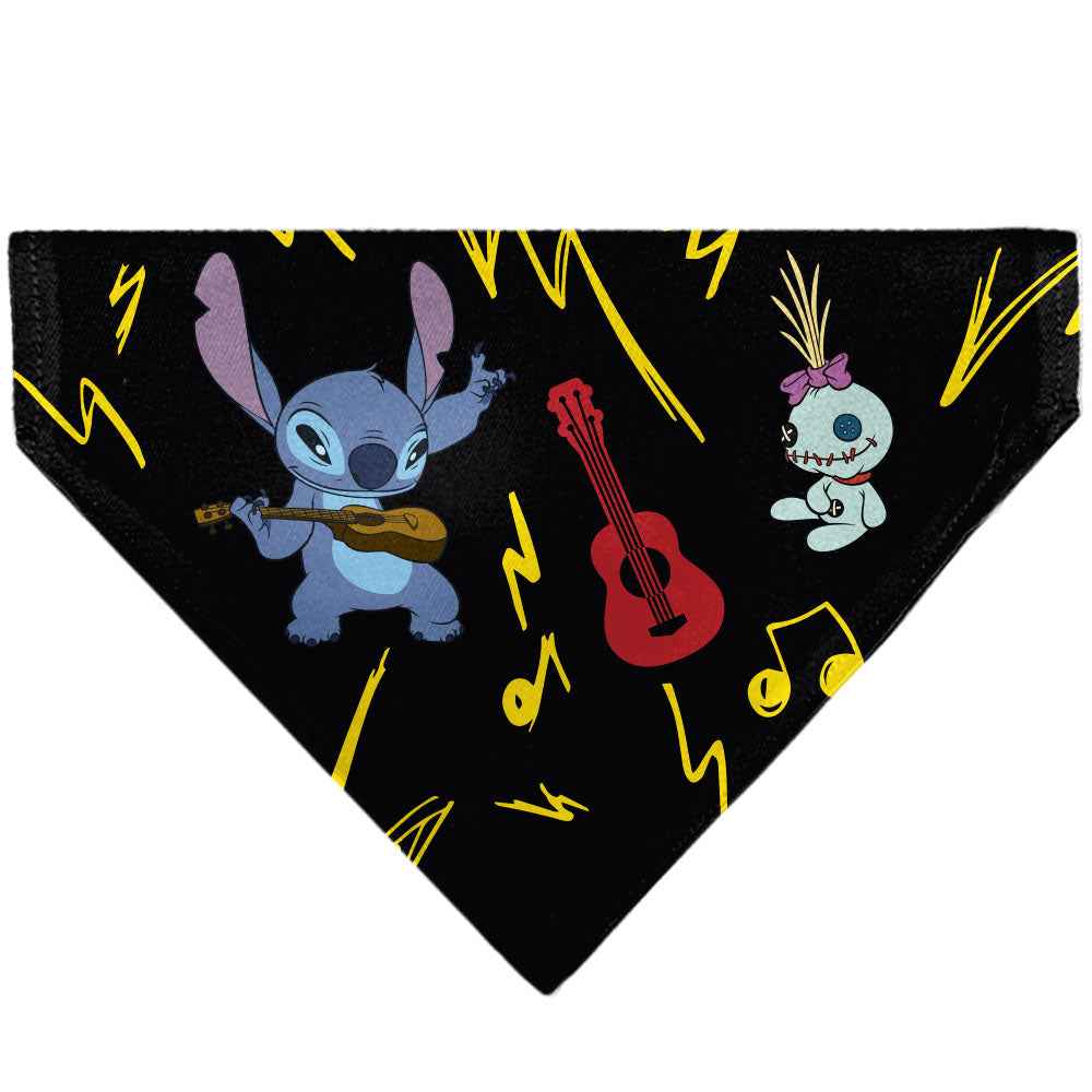 Buckle-Down Stitch and Scrump Ukulele Jam Pose Black/Yellow Over-the-Collar Dog Bandana