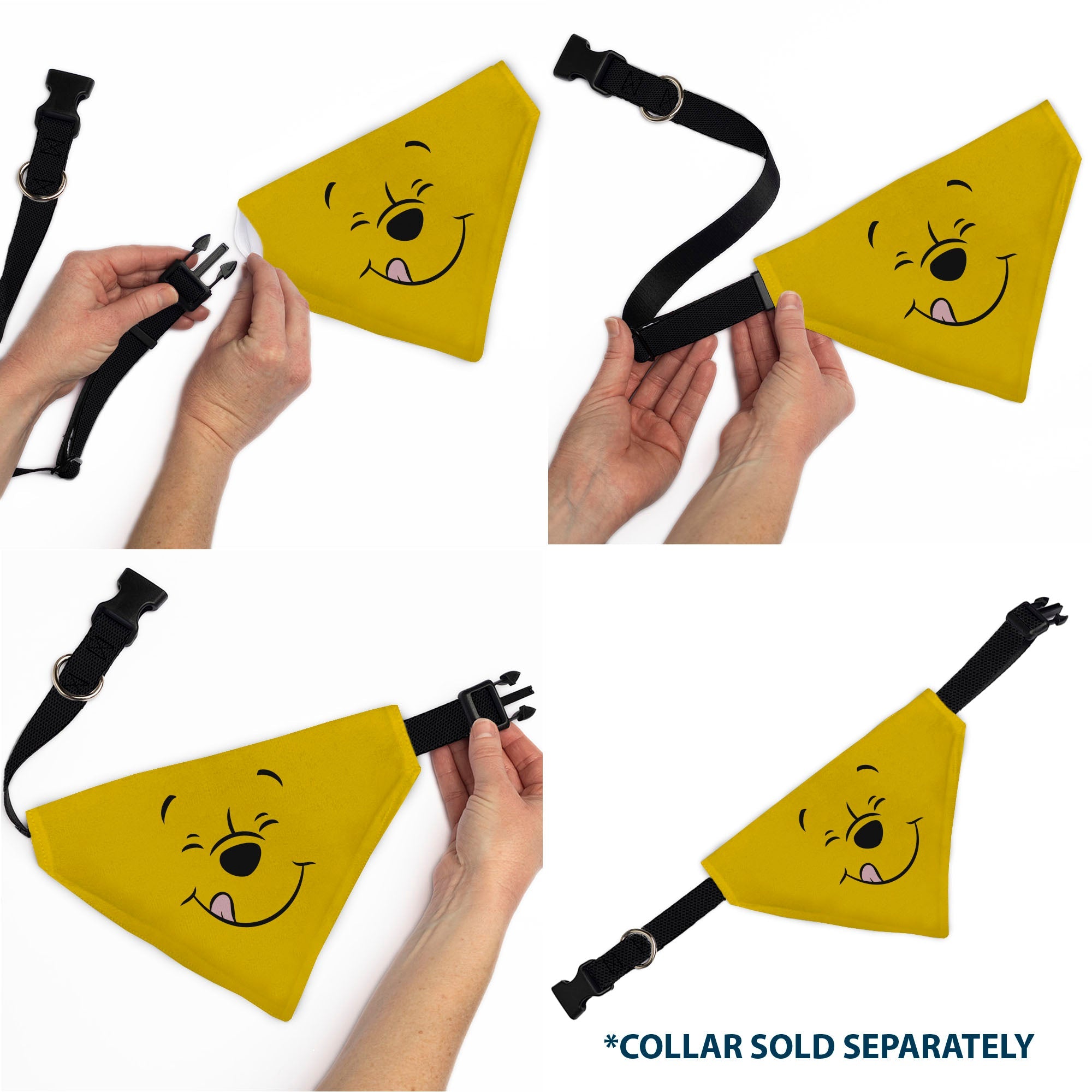 Buckle-Down Winnie the Pooh Winking Smiling Face Golden Yellow Over-the-Collar Dog Bandana