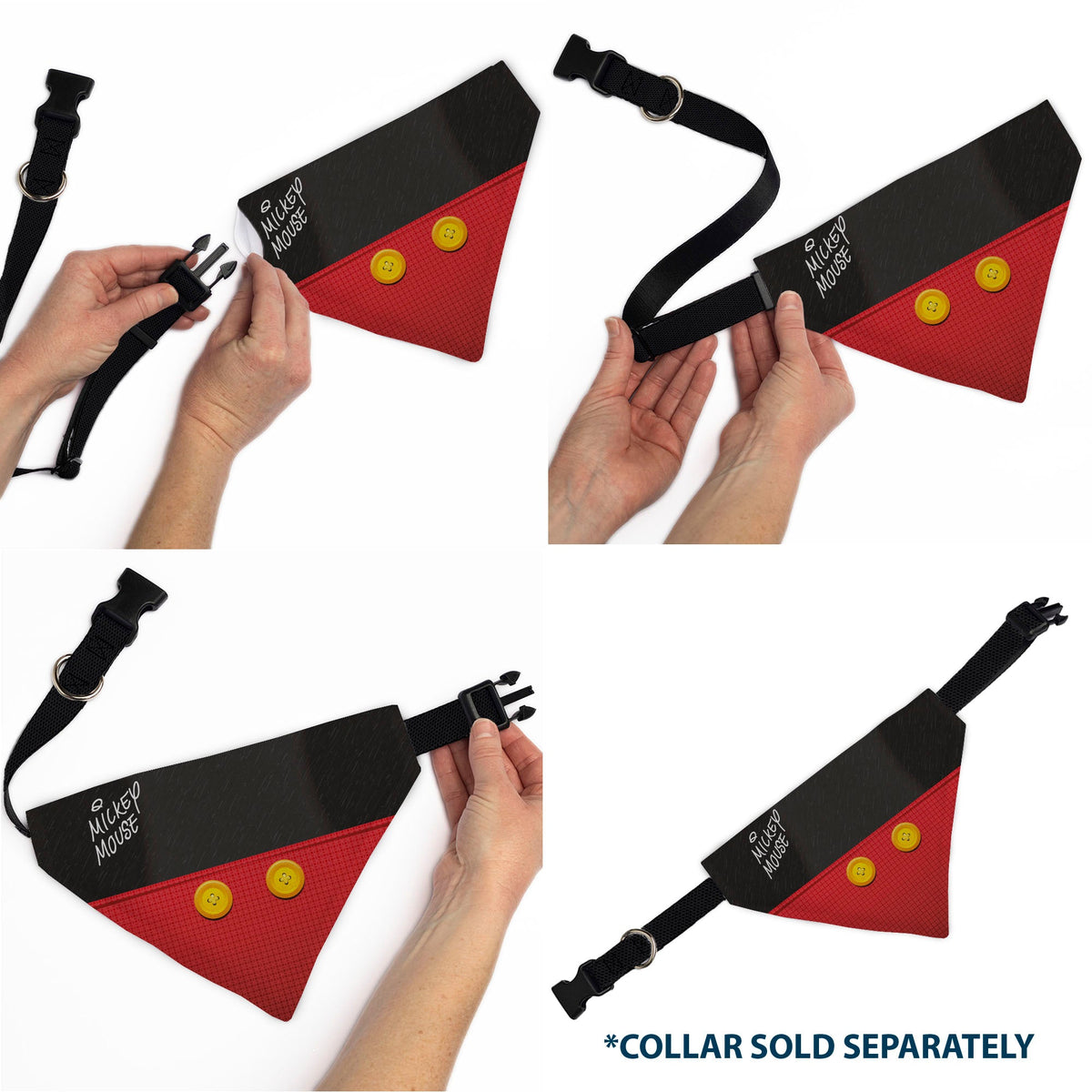 Pet Bandana - Mickey Mouse Buttons Black/Red | HT Animal Supply