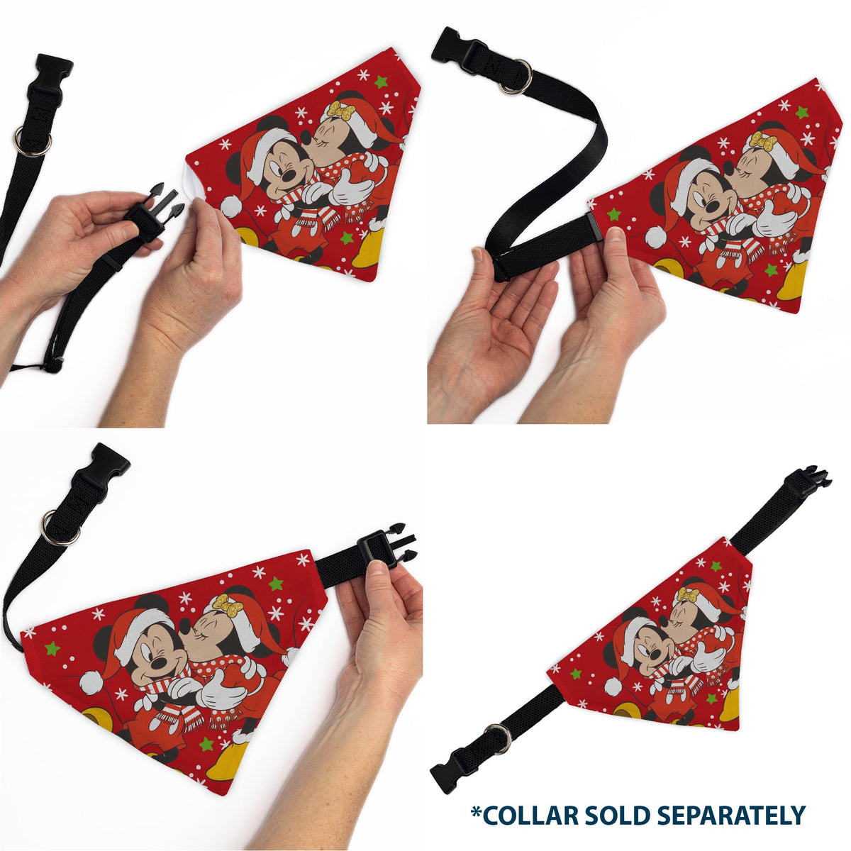 Pet Bandana - Holiday Mickey and Minnie Santa Hat Kissing Pose Red | HT Animal Supply
