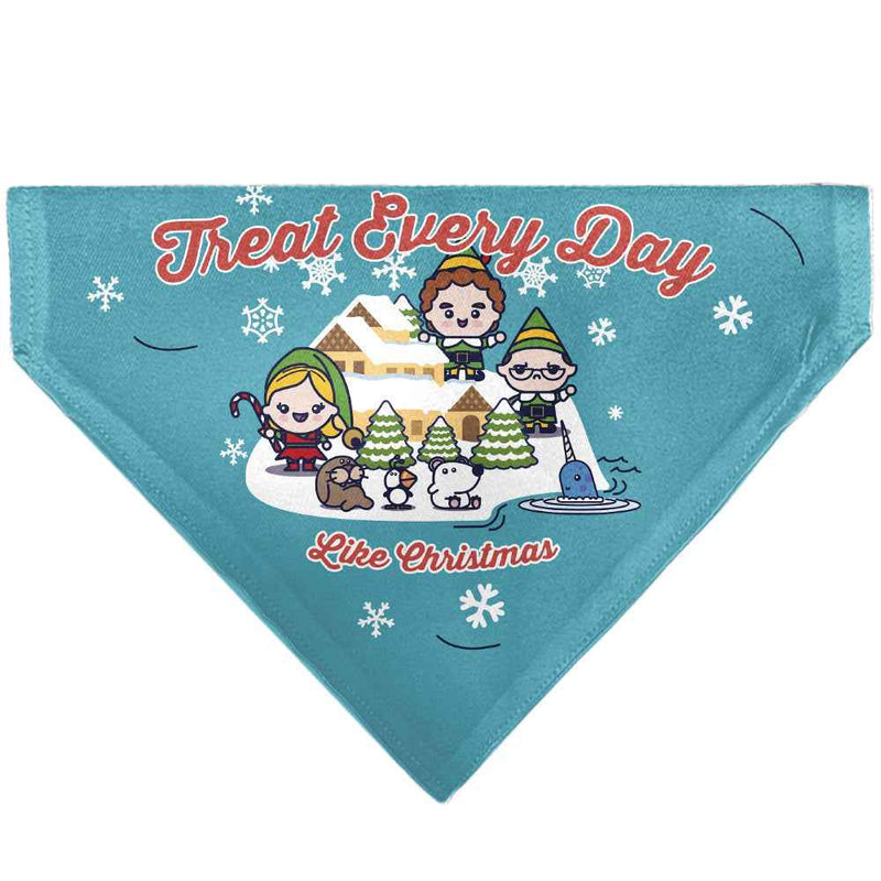 Buckle-Down Elf Treat Everyday Like Christmas Buddy and Friends Pose Blue Over-the-Collar Dog Bandana