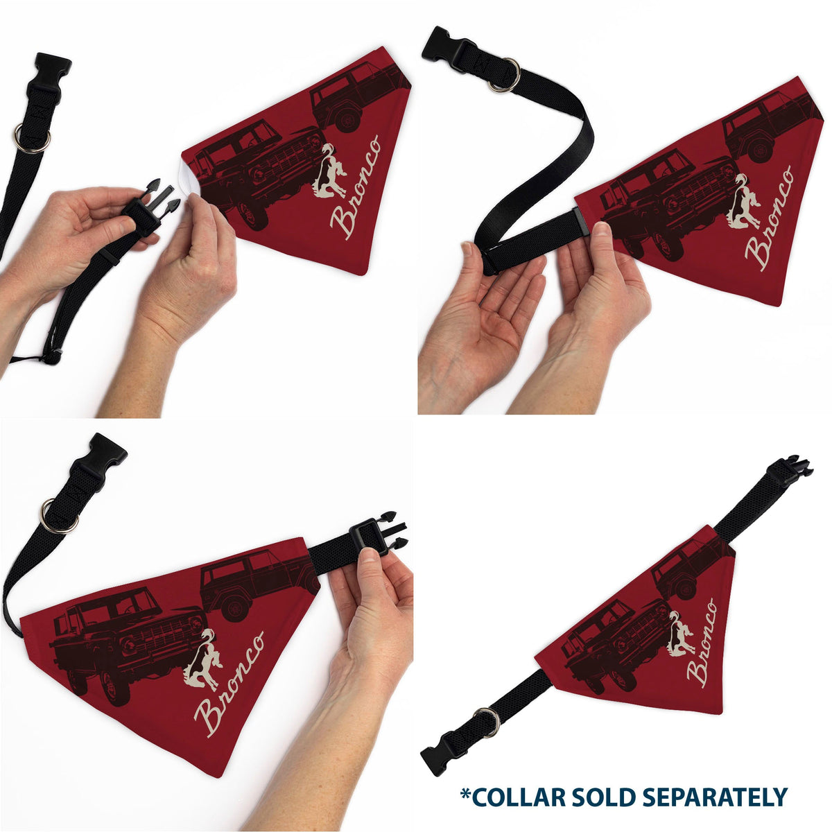 Pet Bandana - Ford Vintage Bronco Logo and Silhouette Red/Black/White | HT Animal Supply