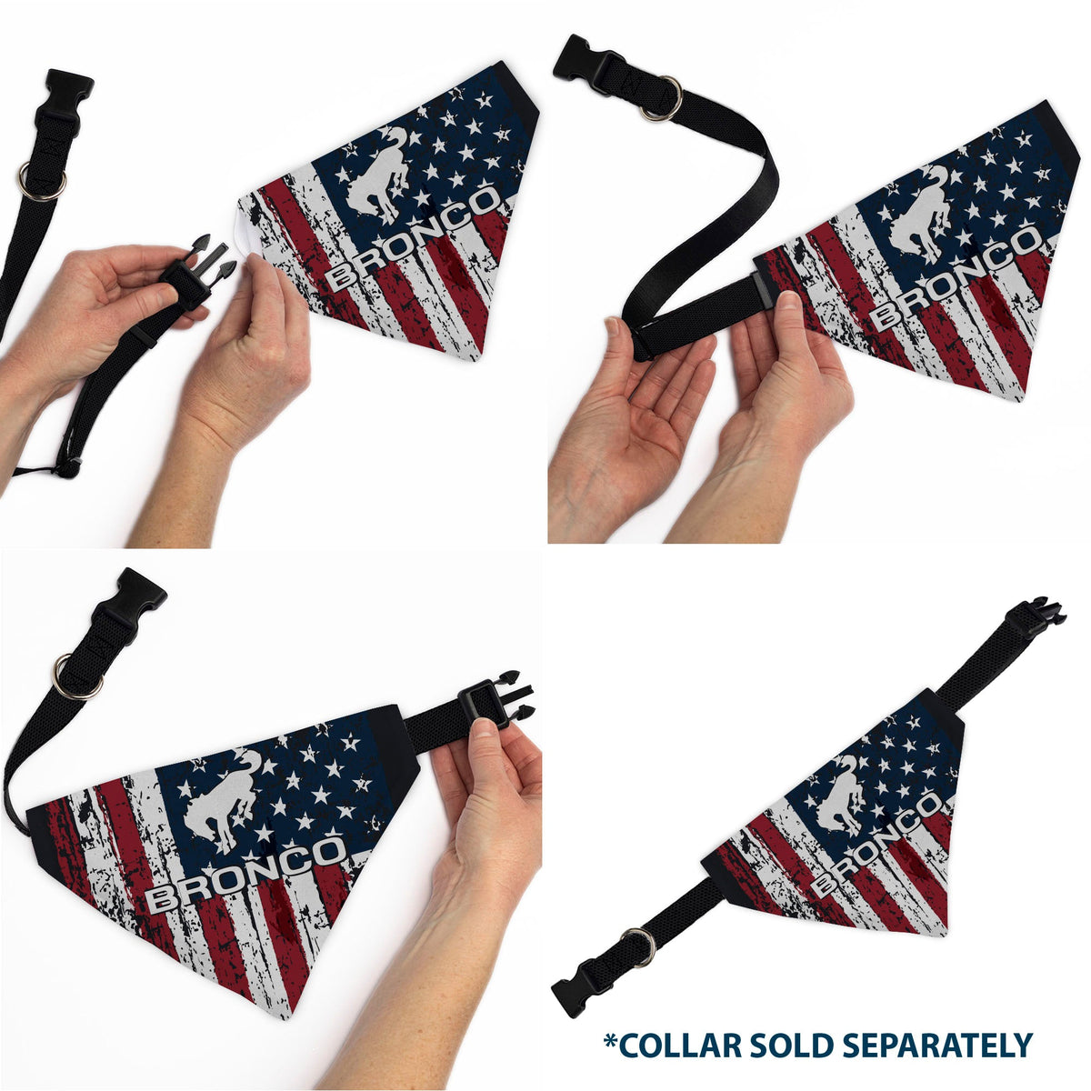 Pet Bandana - Ford BRONCO Americana Stars and Stripes Weathered Red/White/Blue | HT Animal Supply