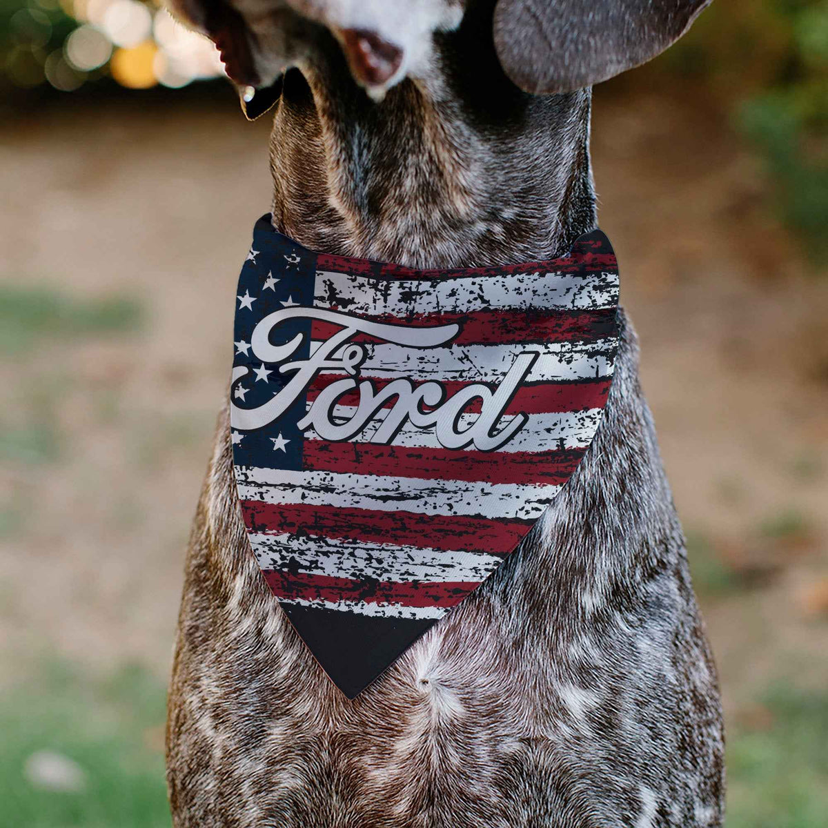 Pet Bandana - FORD Script Americana Stars and Stripes Weathered Red/White/Blue
