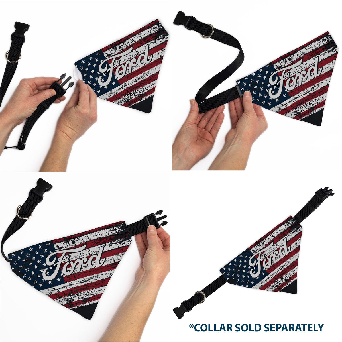 Pet Bandana - FORD Script Americana Stars and Stripes Weathered Red/White/Blue | HT Animal Supply