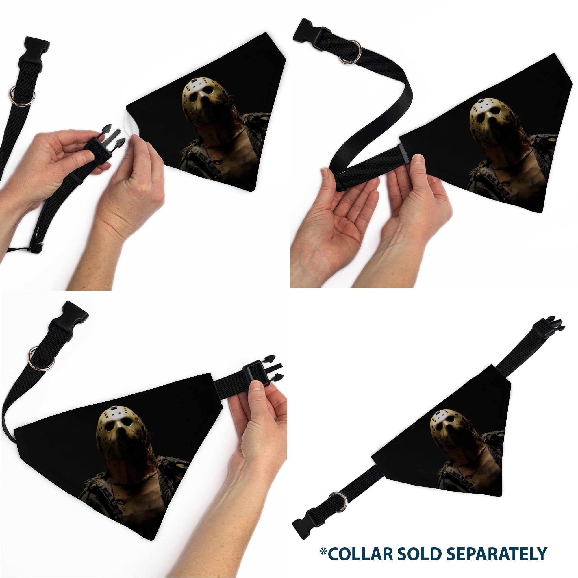 Buckle-Down Friday The 13TH Jason Pose and Title Logo Black/Red Over-the-Collar Dog Bandana
