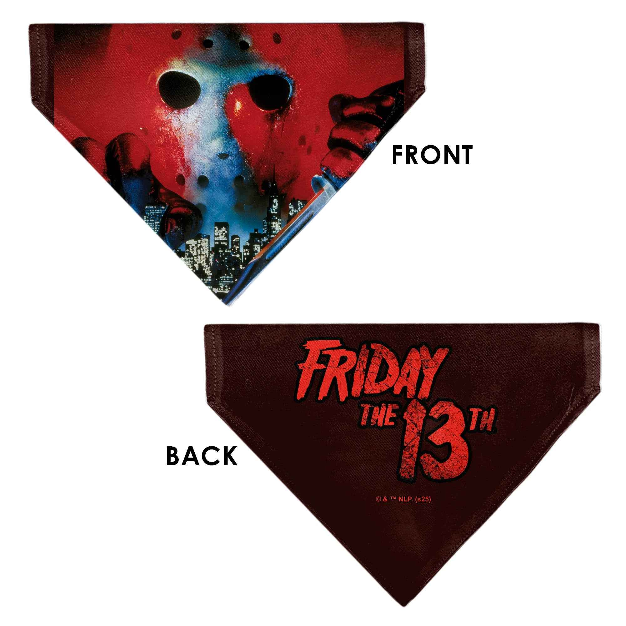 Buckle-Down Friday The 13TH Jason Hockey Mask Cityscape and Title Logo Black/Red Over-the-Collar Dog Bandana