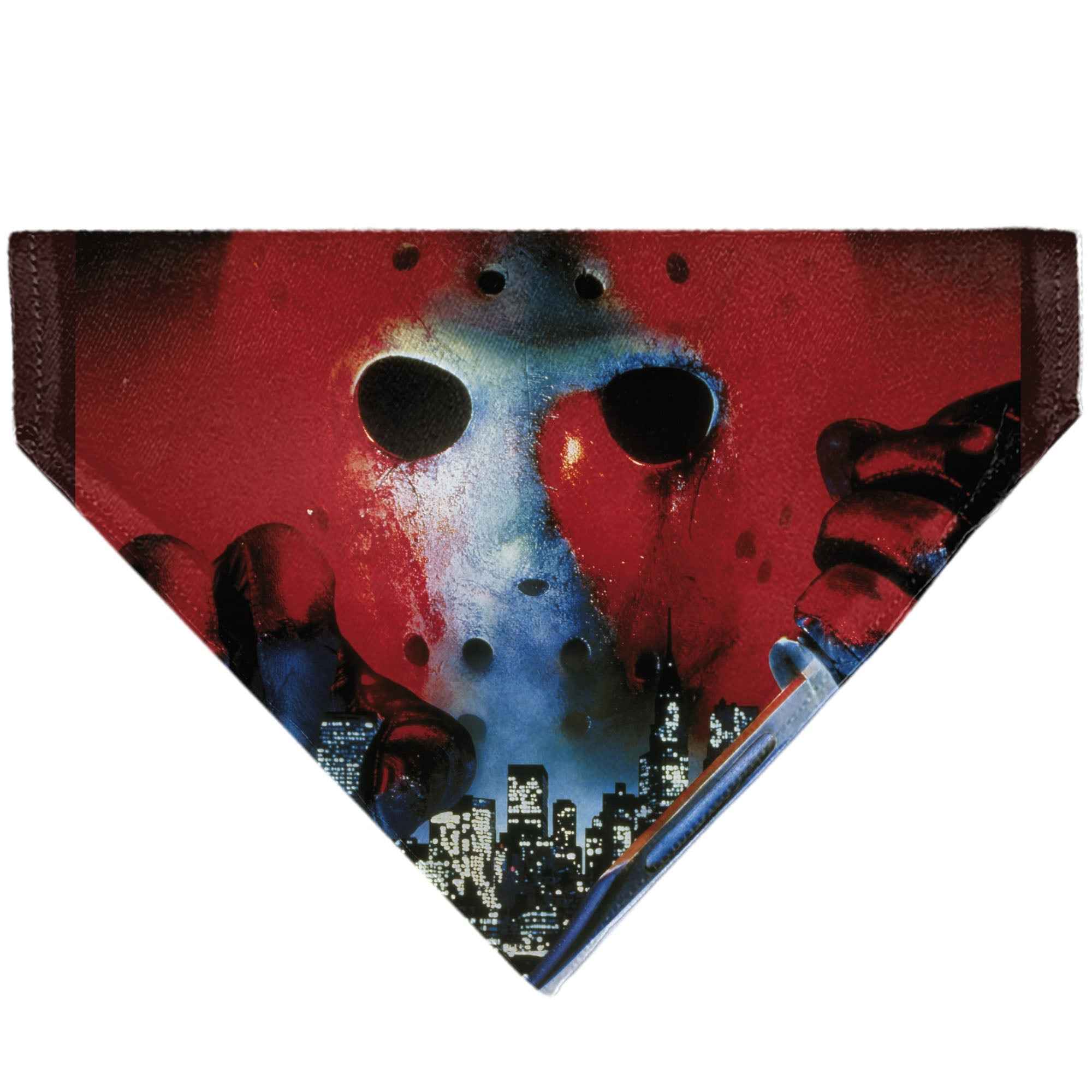Buckle-Down Friday The 13TH Jason Hockey Mask Cityscape and Title Logo Black/Red Over-the-Collar Dog Bandana