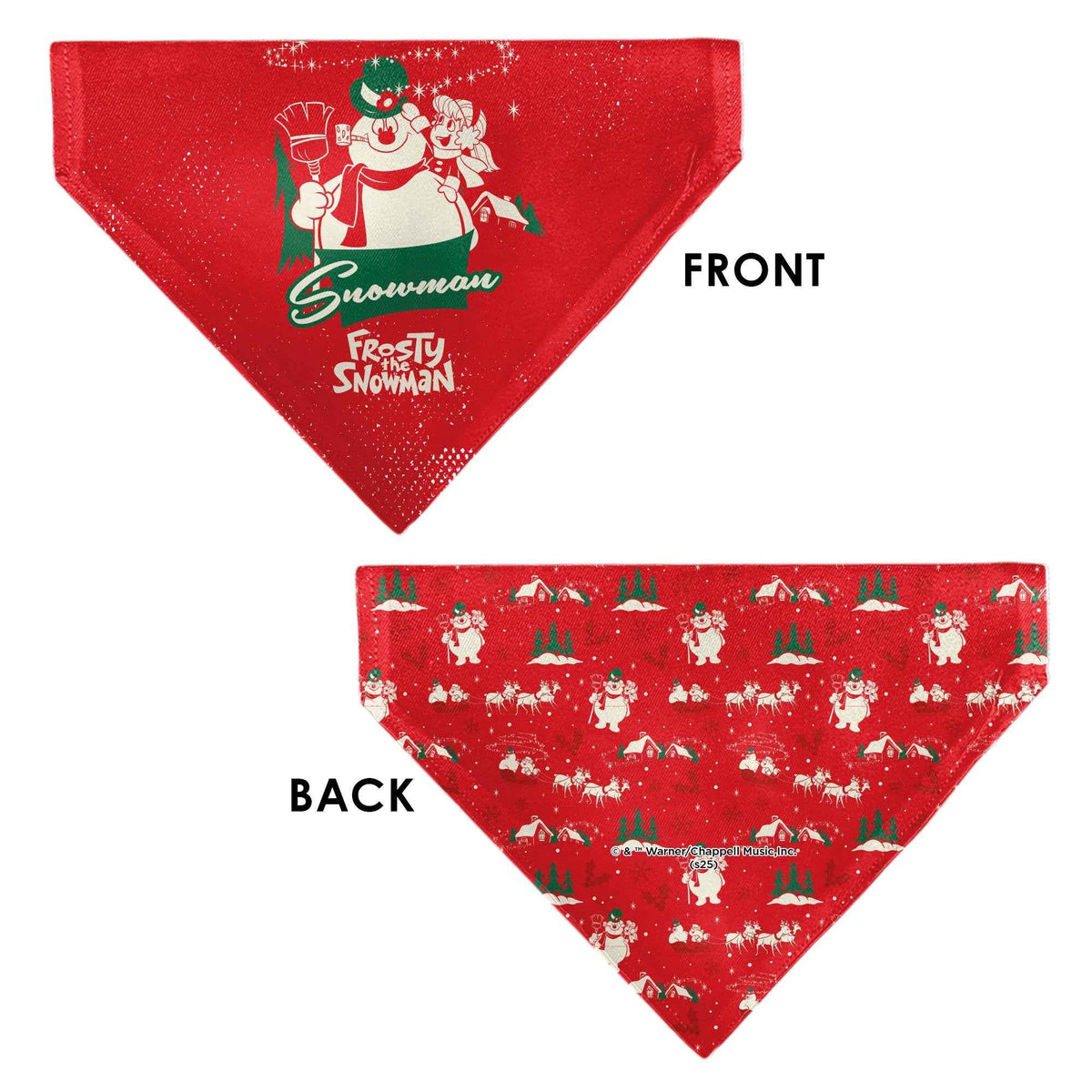 Pet Bandana - FROSTY THE SNOWMAN and Karen Pose and Title Logo Red/White/Green