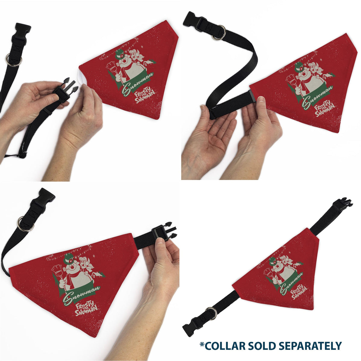 Pet Bandana - FROSTY THE SNOWMAN and Karen Pose and Title Logo Red/White/Green | HT Animal Supply