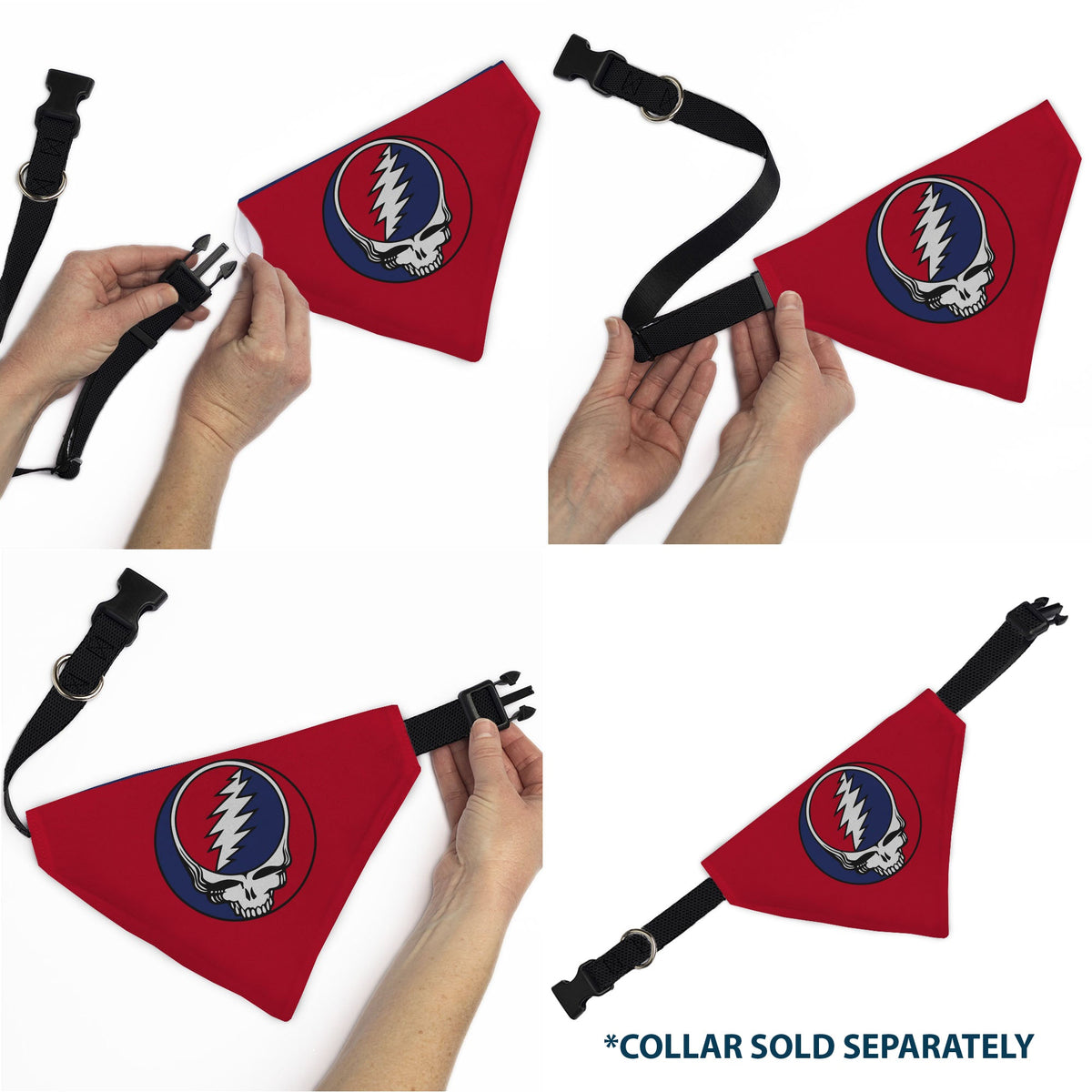 Pet Bandana - Grateful Dead Steal Your Face Logo Centered Red and Blue | HT Animal Supply